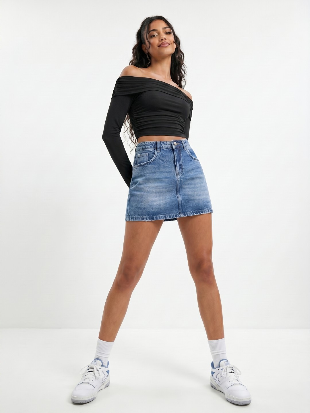 Glitchez Women Pure Cotton A Line Mini Denim Skirt