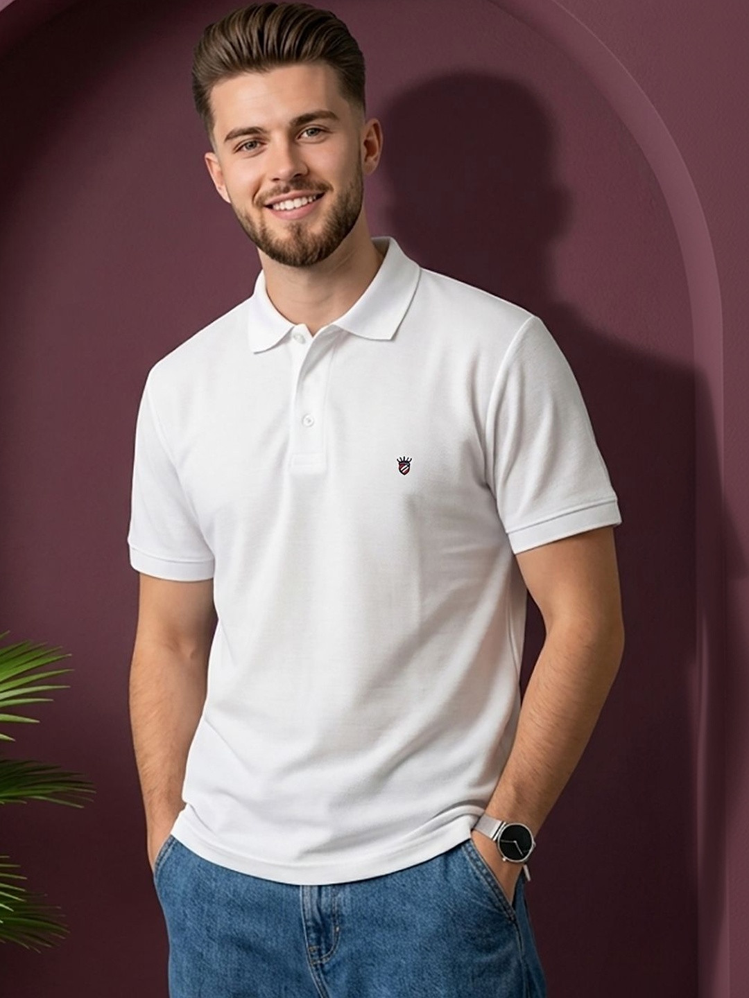 RELANE Men Brand Logo Polo Collar T-shirt