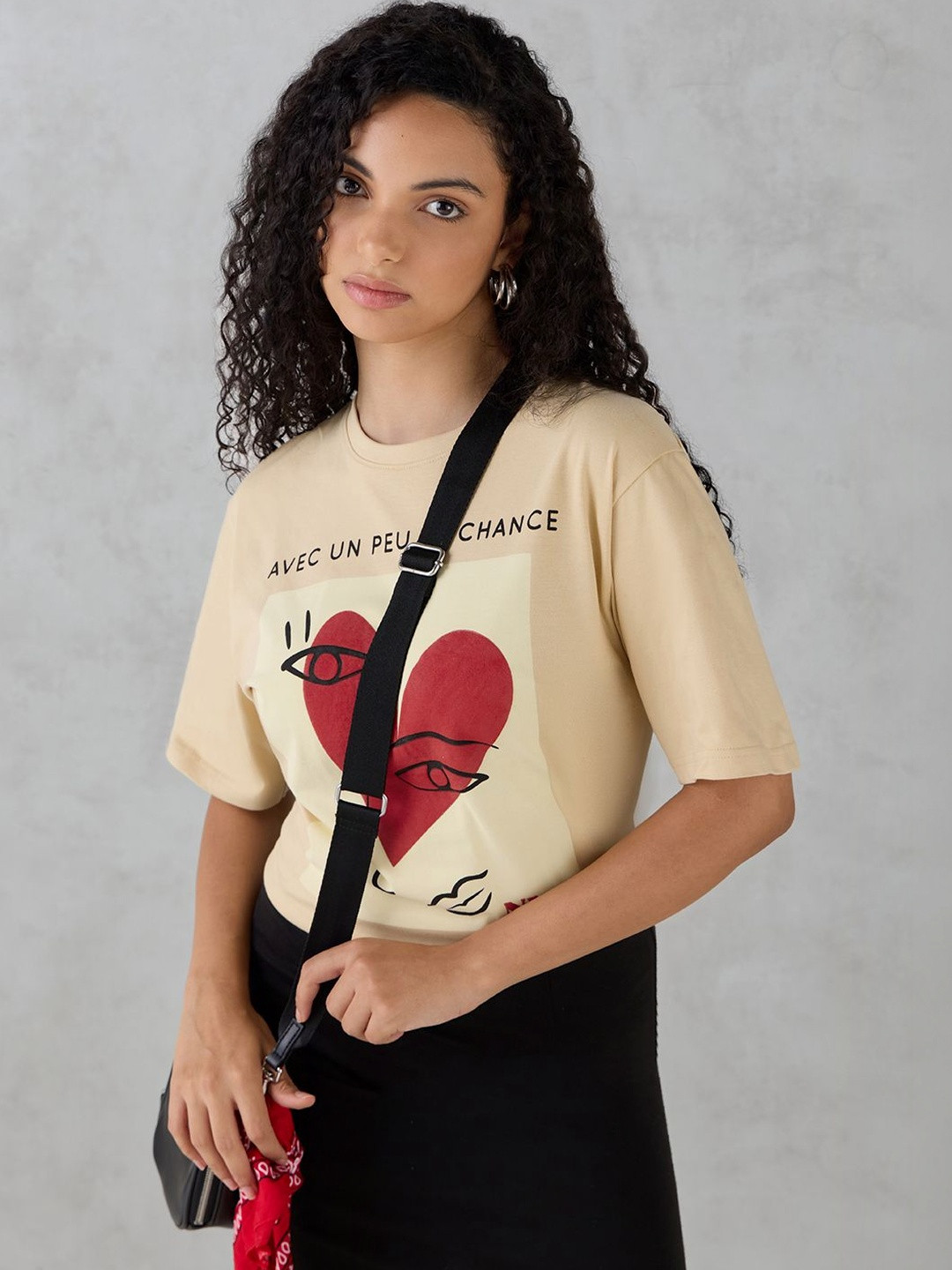 DILLINGER Women Half Sleeve Puff Printed Oversized Fit Tshirt