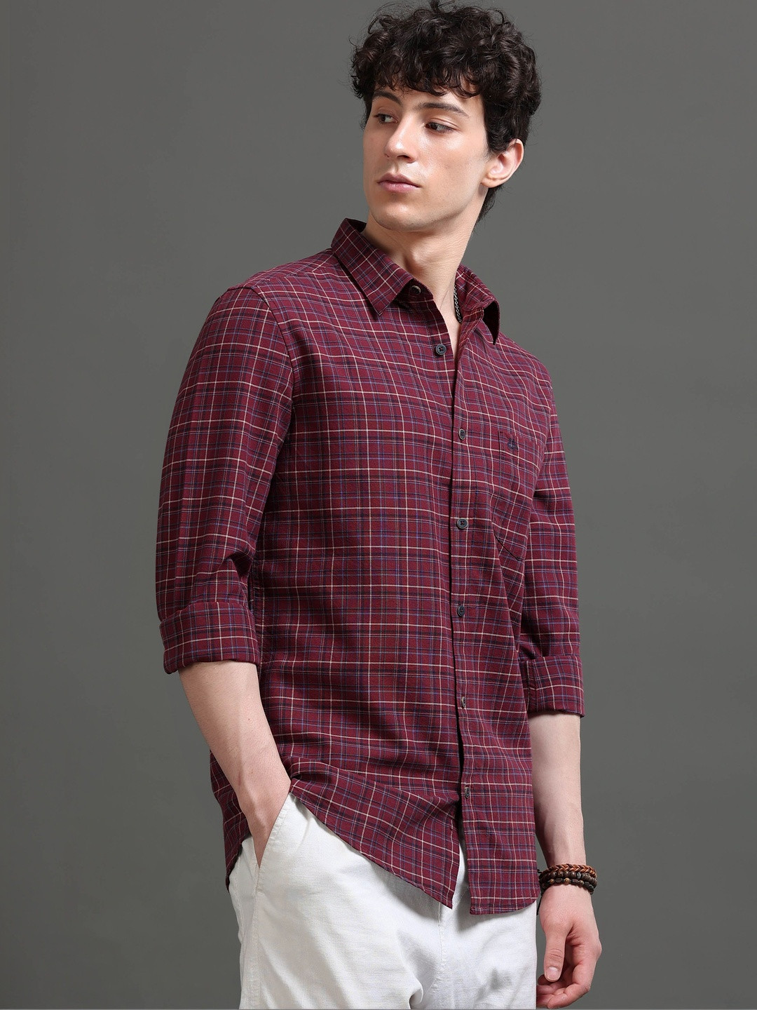 British Club Men Smart Slim Fit Tartan Checks Checked Casual Shirt
