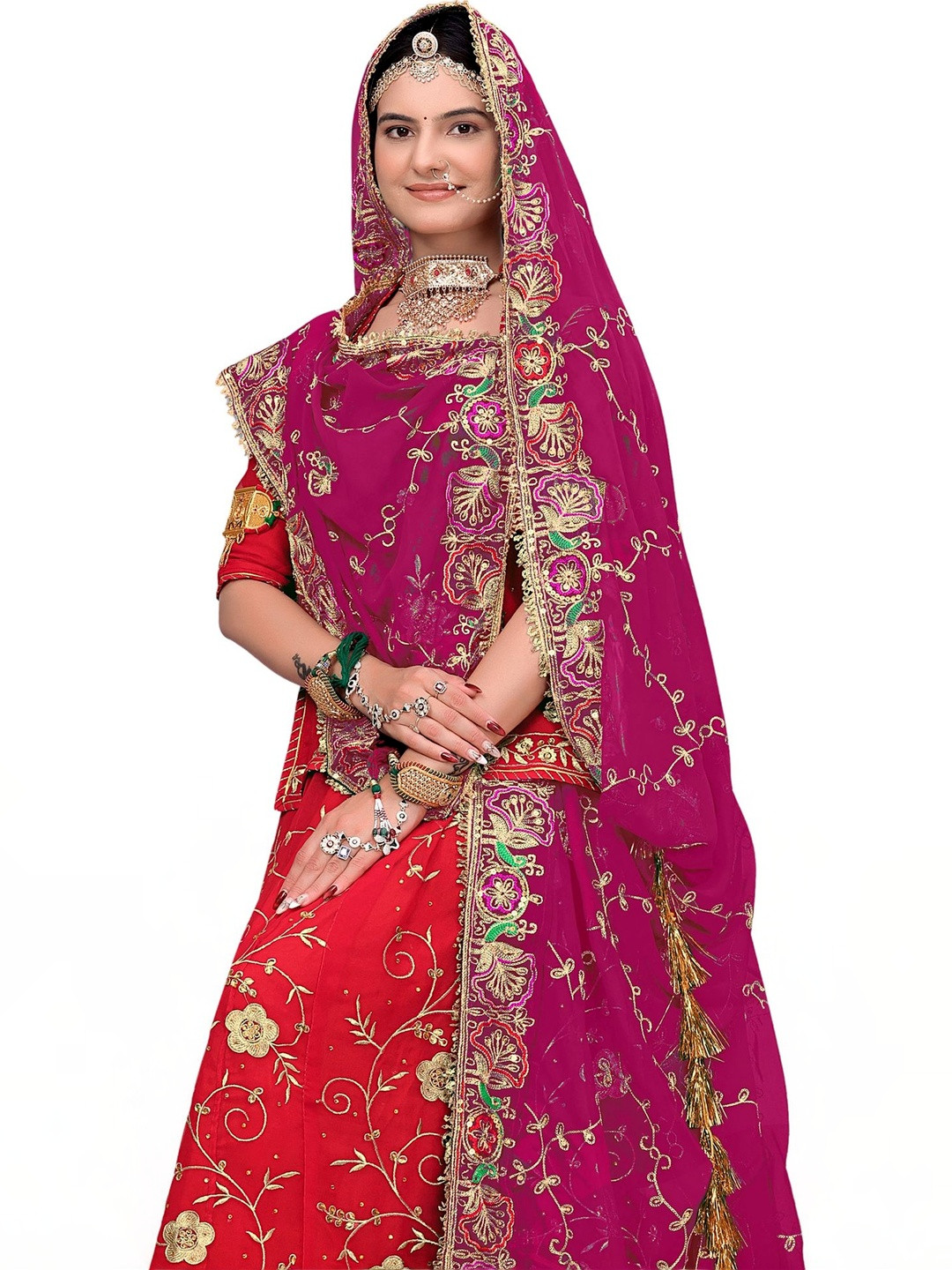 SEKMANY Ethnic Motifs Embroidered Leheriya Dupatta with Zari