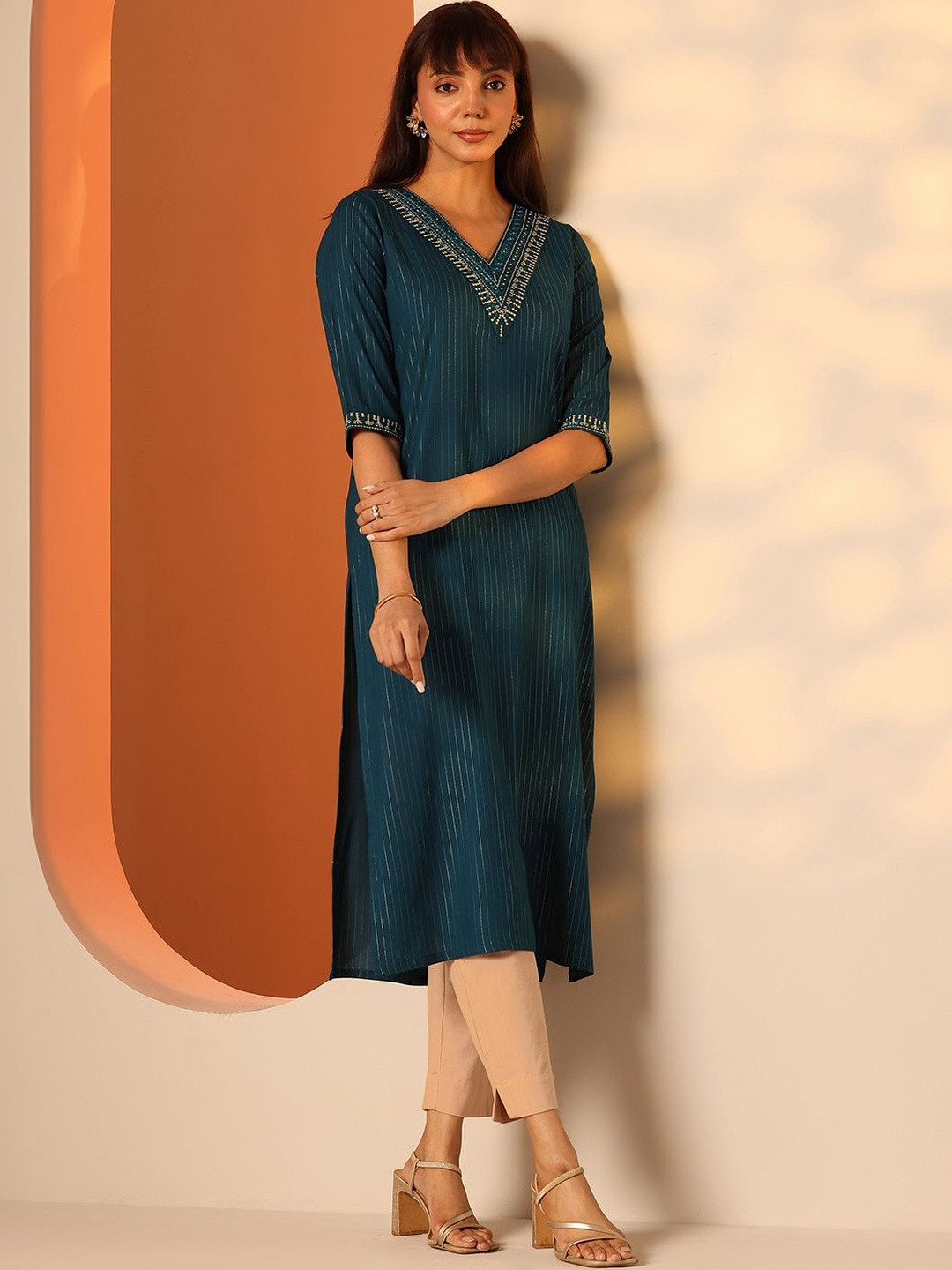 Gerua By Libas Women Embroidered Thread Work Kurta