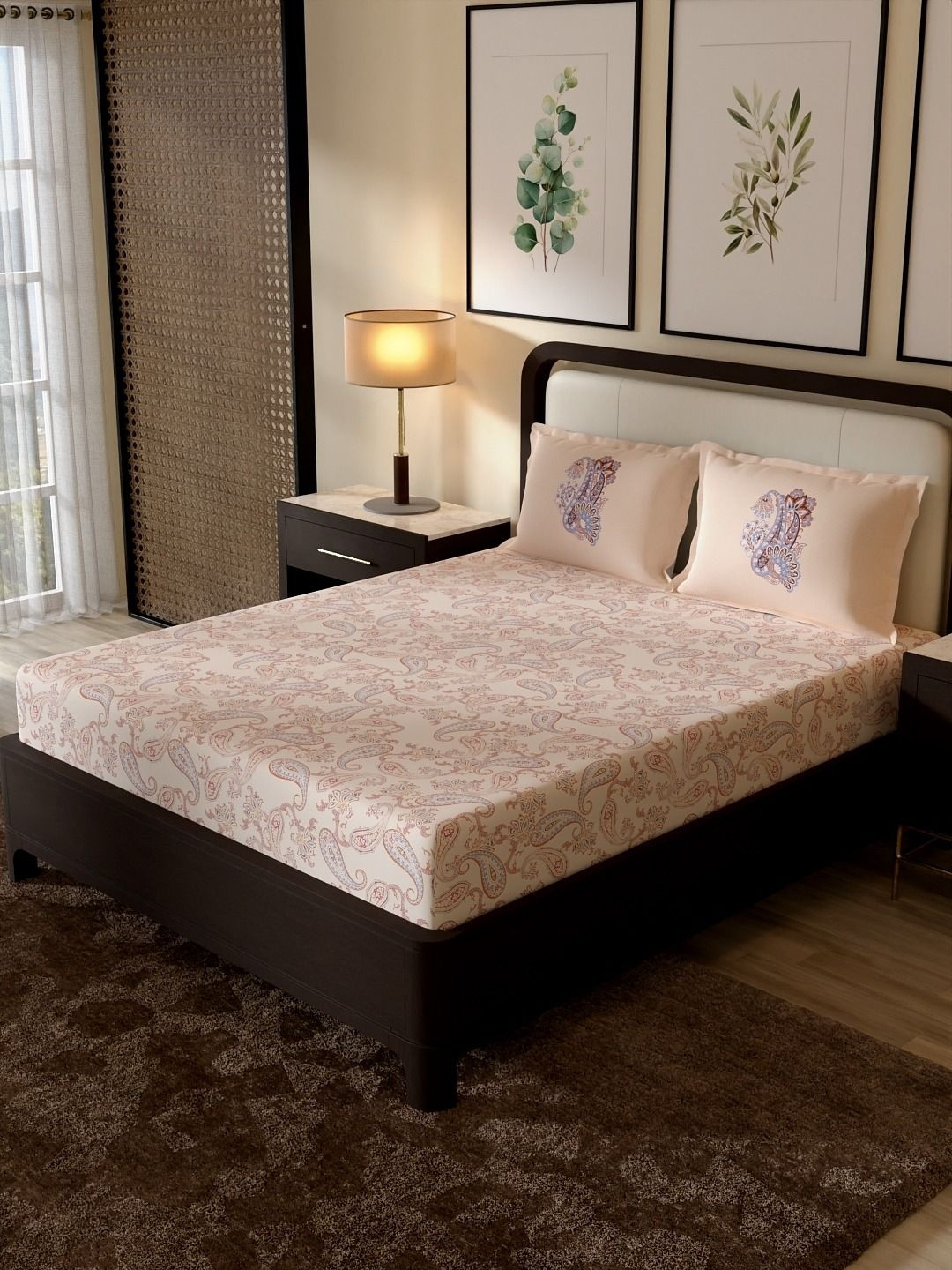Portico New York Signature Cream-Coloured 210 TC Bedsheet with 2 Pillow Covers