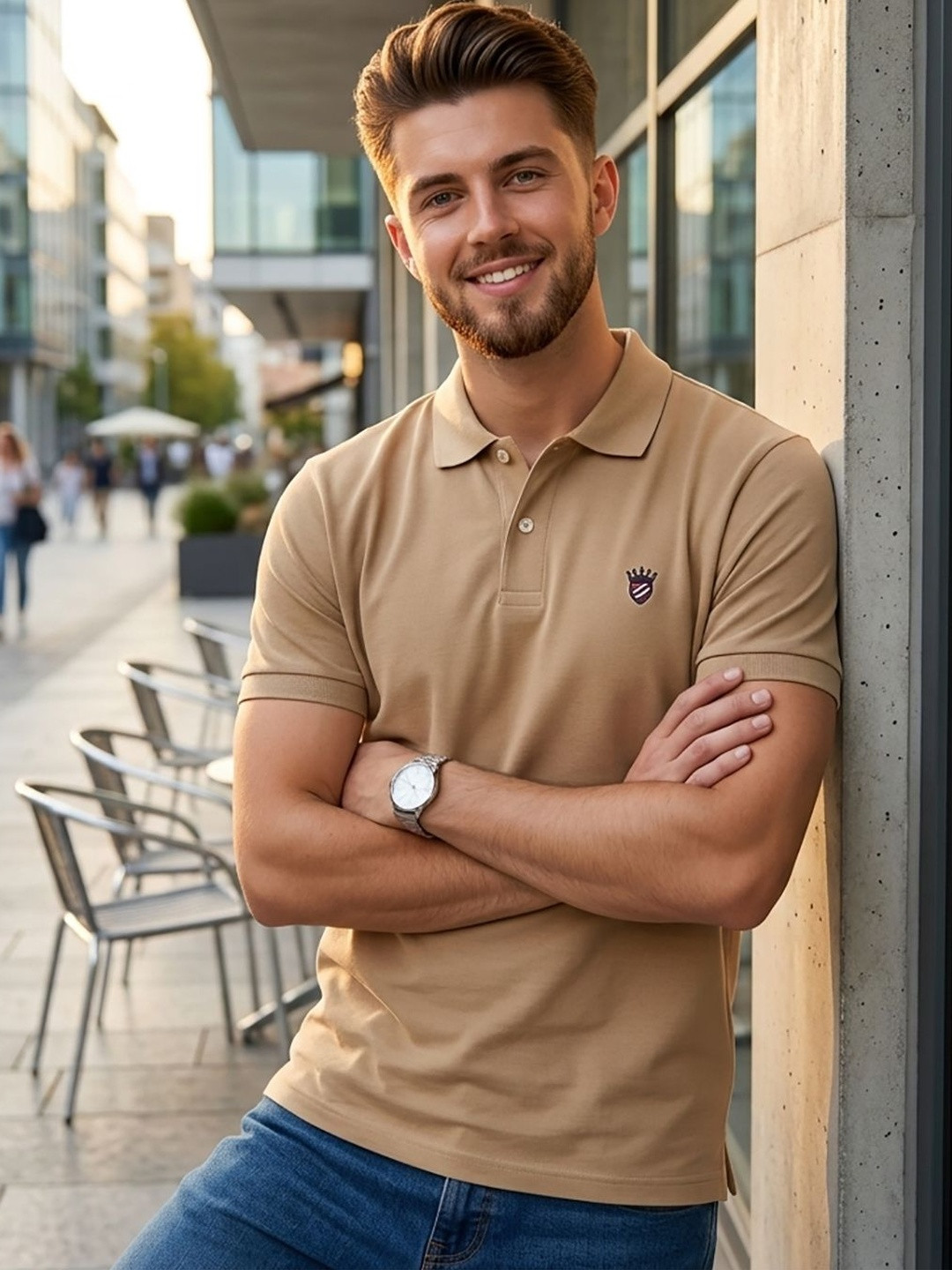 RELANE Men Brand Logo Polo Collar T-shirt