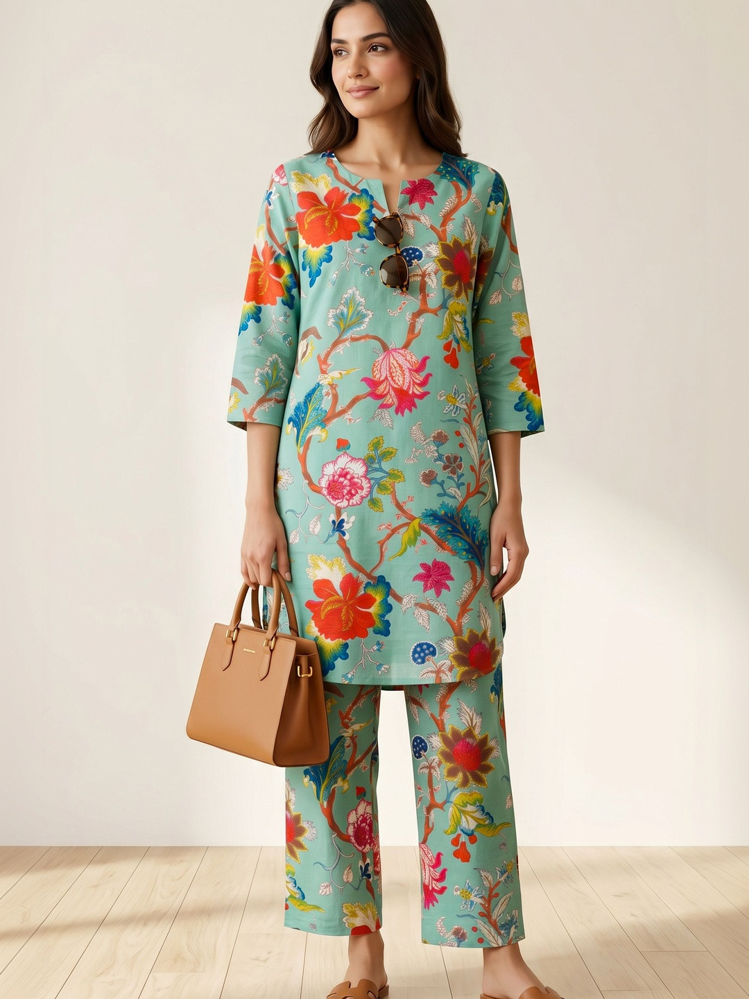 Kirrin Floral Cotton Printed Tunic with Trousers