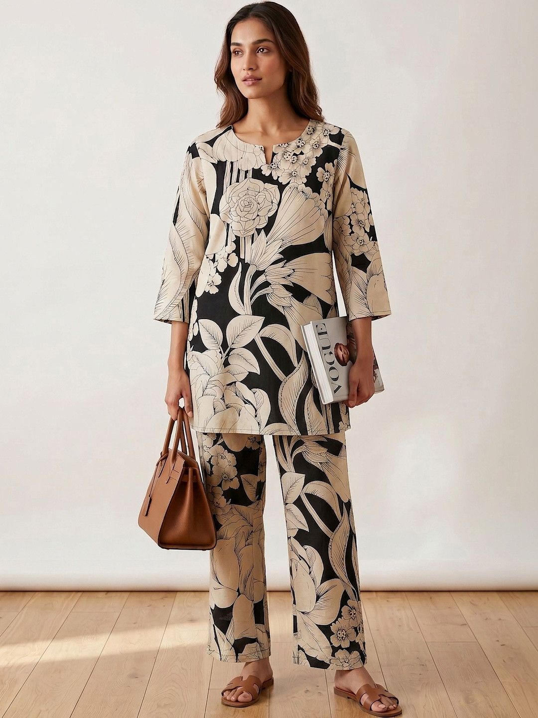 Kirrin Floral Cotton Printed Top with Trousers