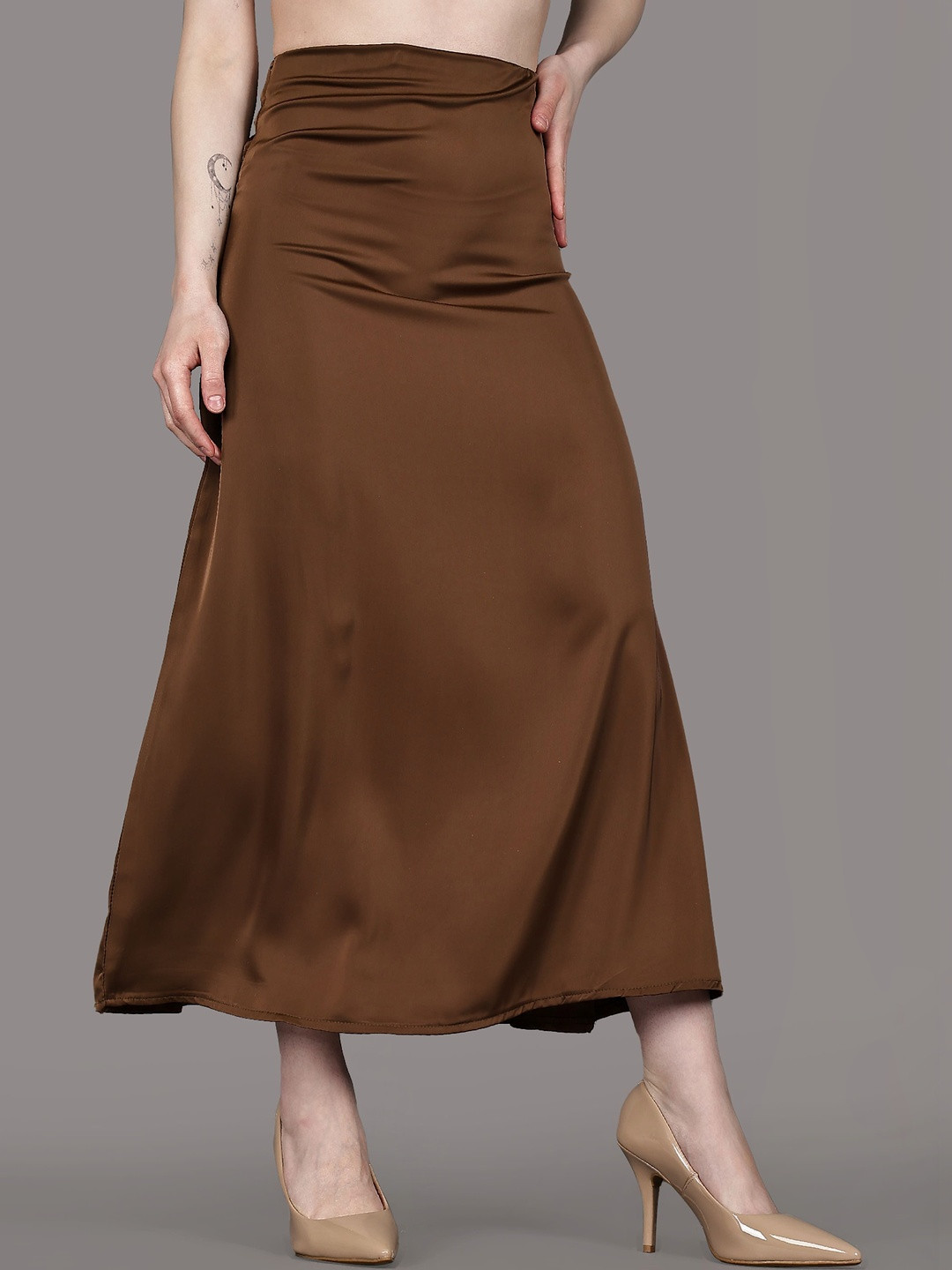 Aadvi Fashion Women Satin Korean Midi A-Line Skirt