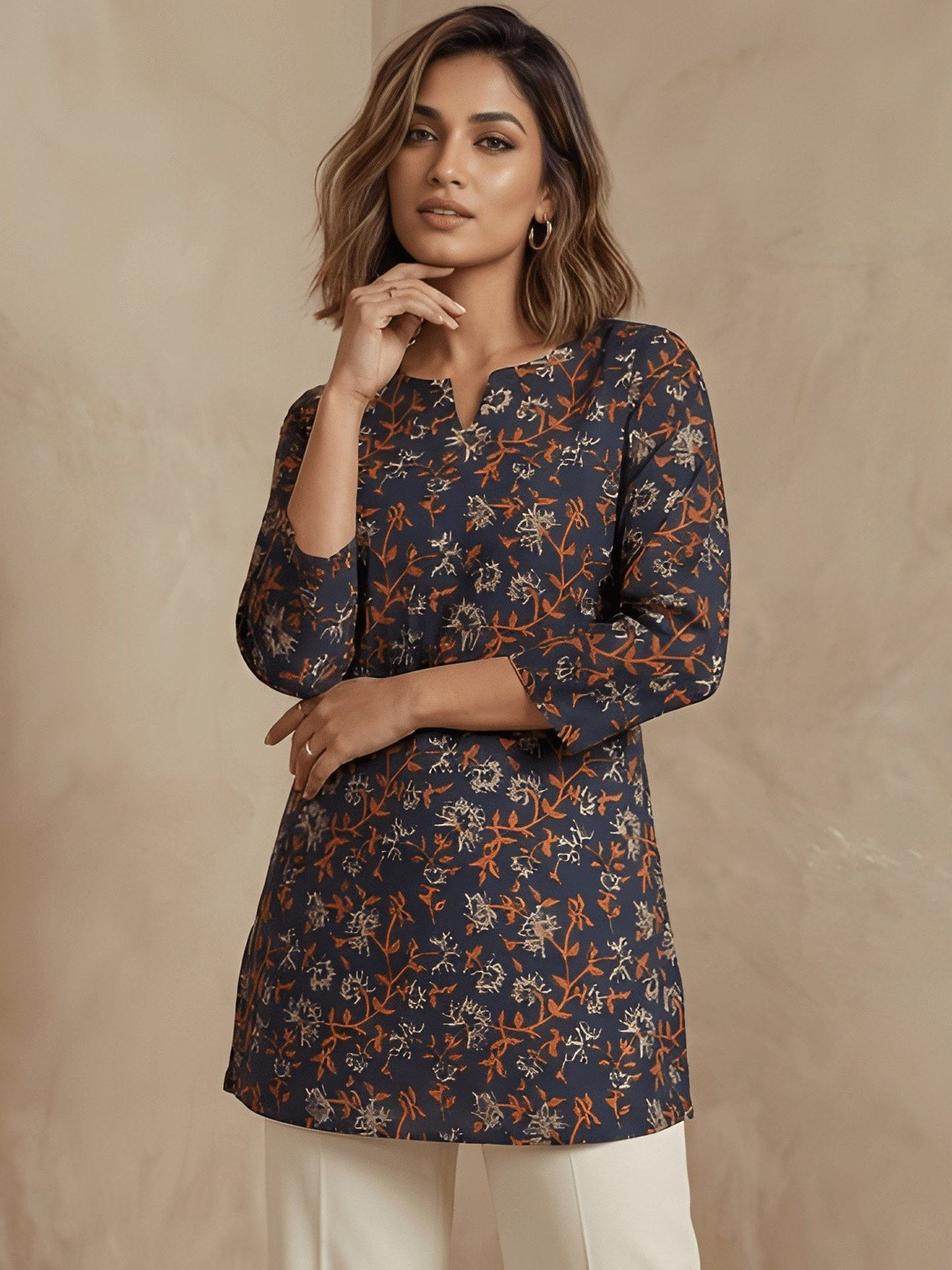 AWRIYA Floral Print Cotton Top