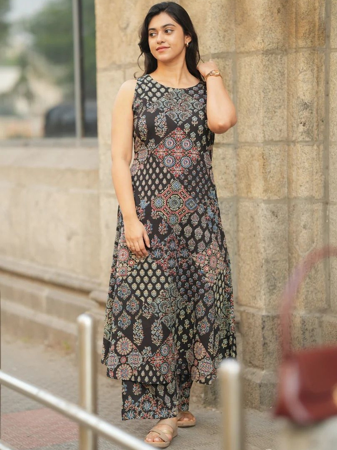 HERE&NOW Women Ethnic Motifs Printed Regular Pure Cotton Kurta with Palazzos