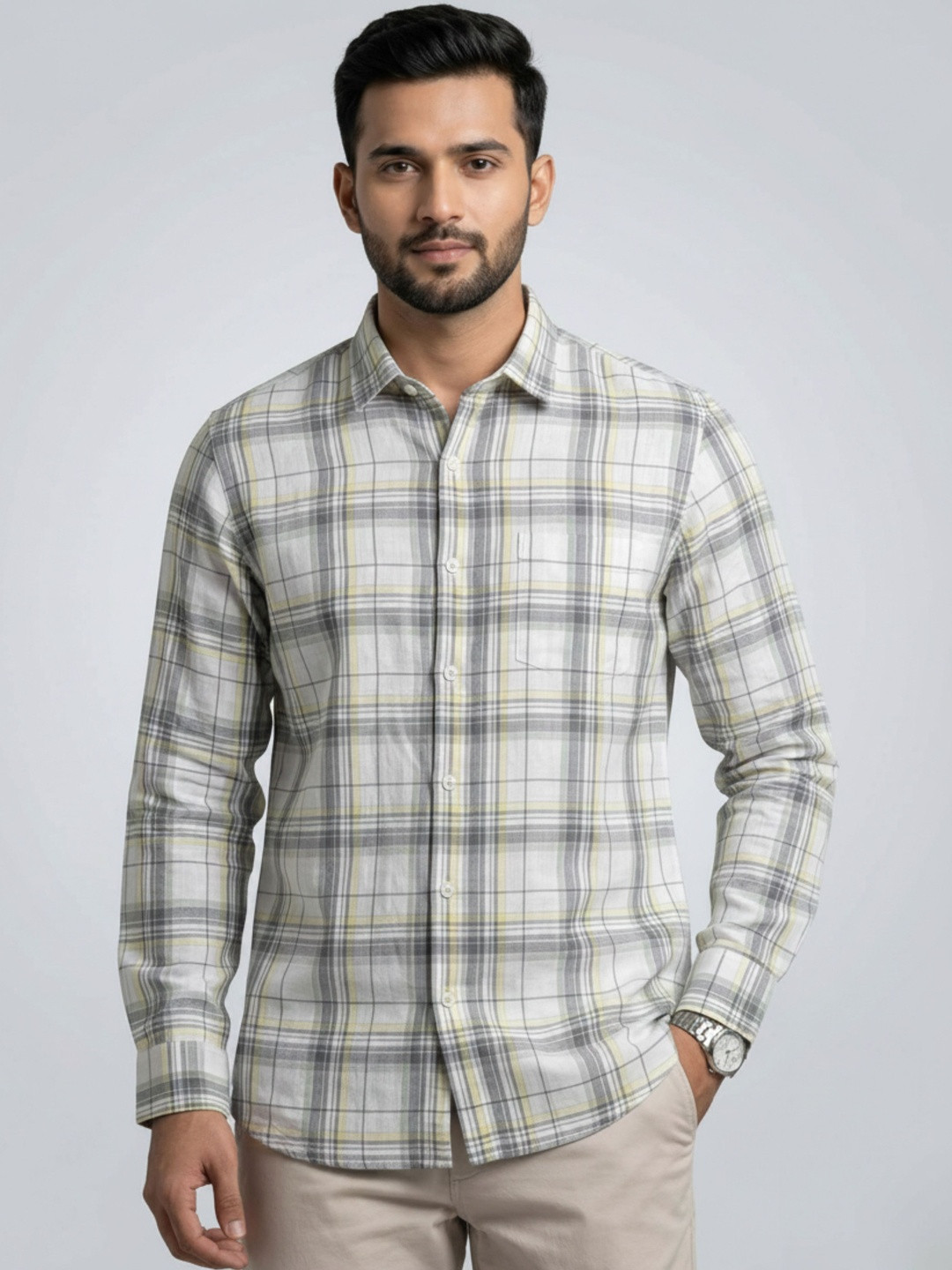 Men's Regular Fit Tartan Checked Casual Shirt