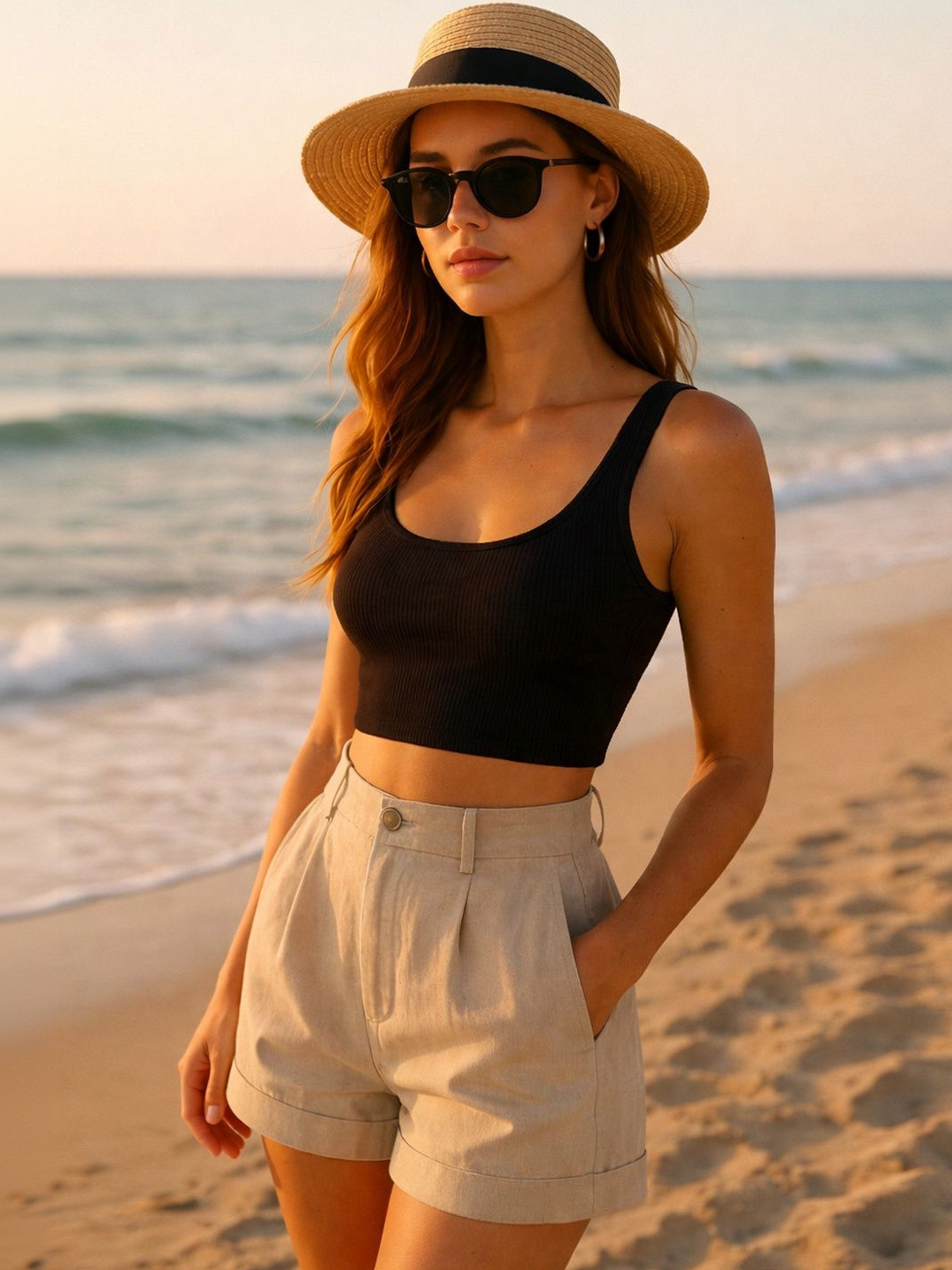 Mast & Harbour Square Neck Sleeveless Tank Crop Top