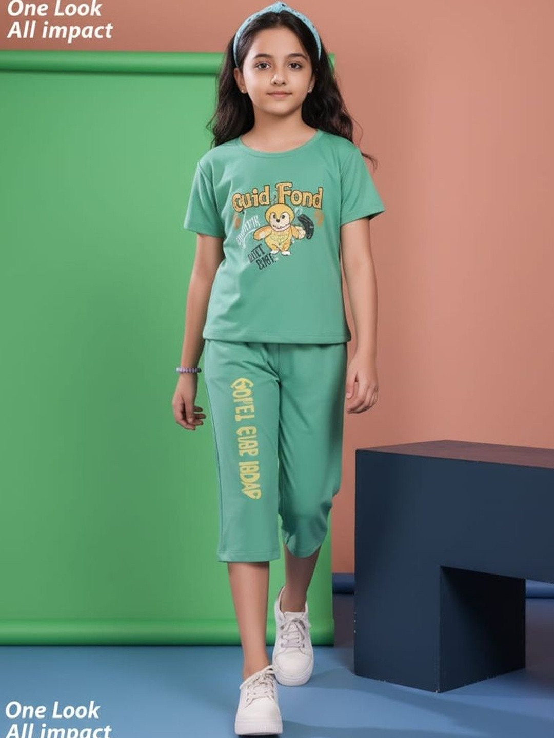 BAESD Summer Checks Cotton Printed T-shirt with Capris