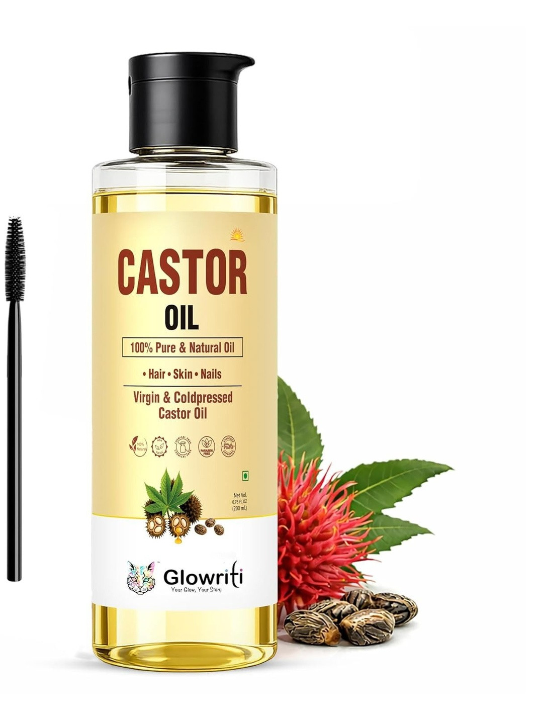 GLOWRITI 100% Pure Cold Pressed Castor Essential Oil - 200ml