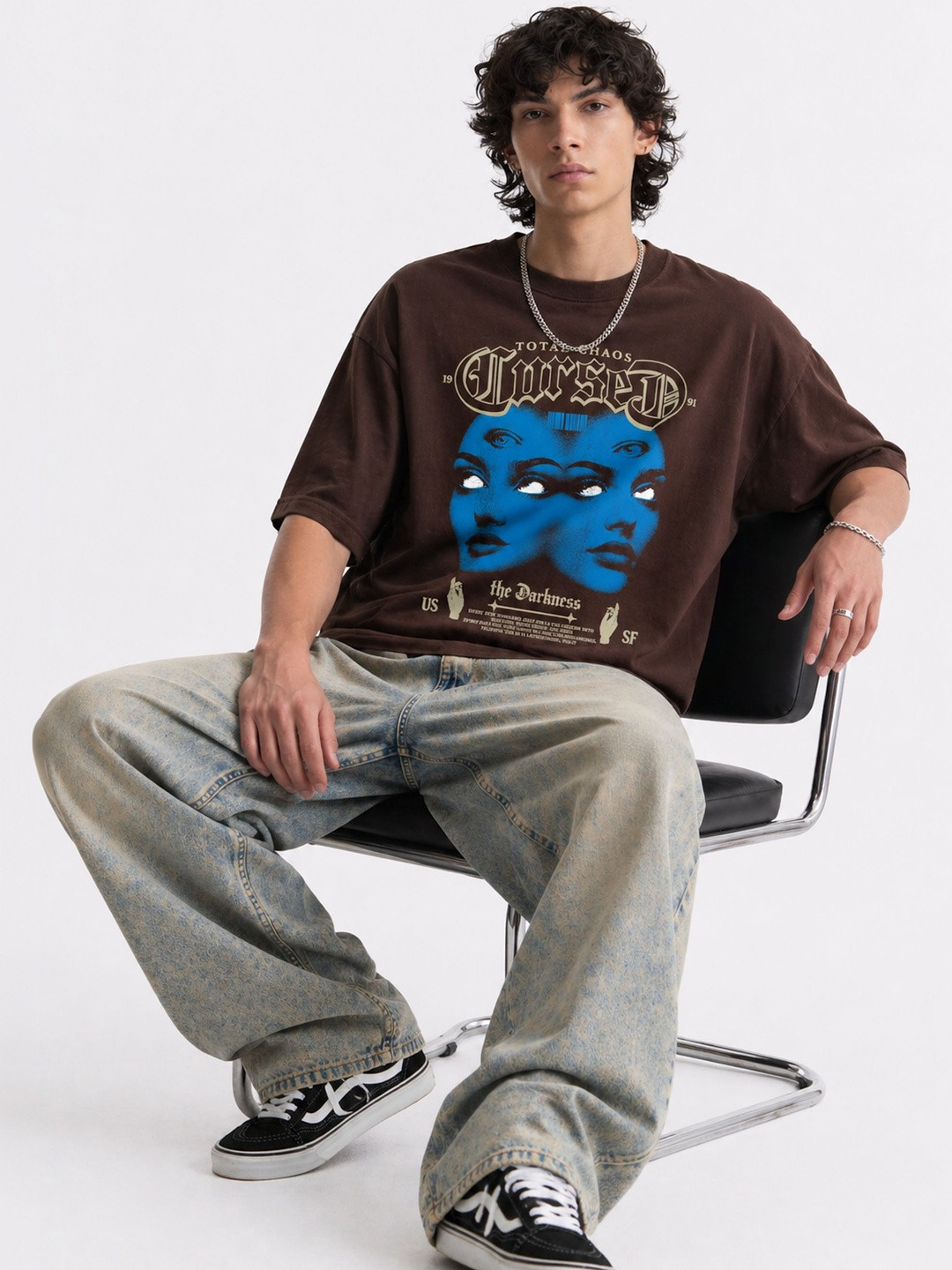 SELEKT Men Printed Cotton Round Neck Oversized Green T-shirt