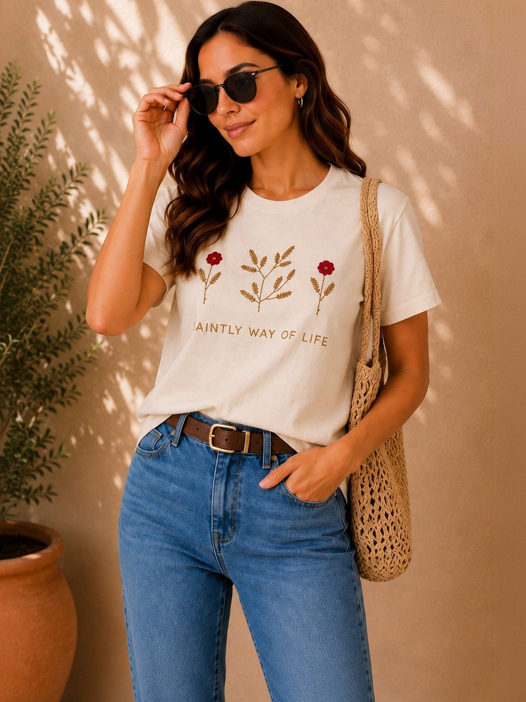 Saintly Women Floral Printed Boxy T-shirt