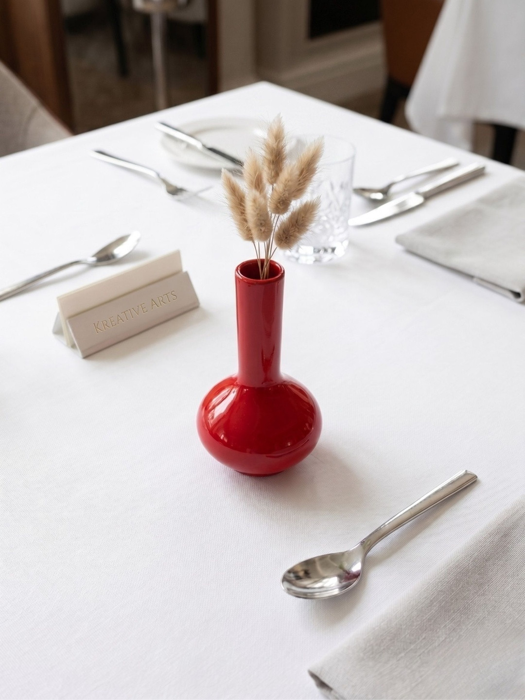 Kreative Arts Red Modern Design Glossy Ceramic Bud Vase