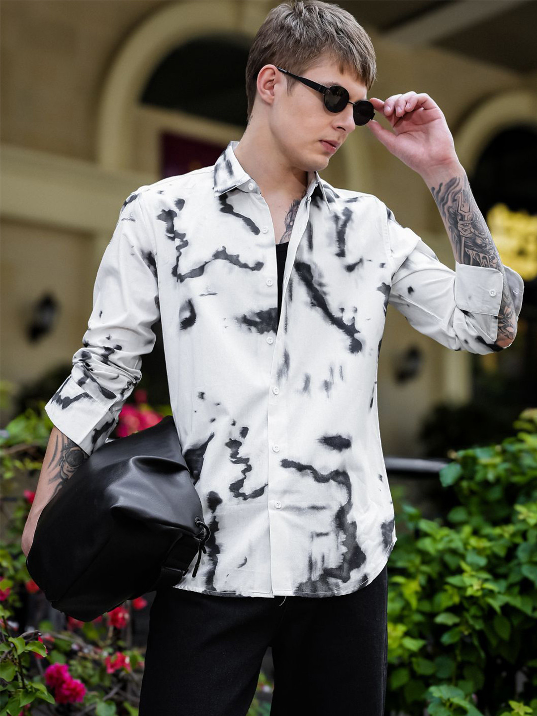 Eszett Abstract Dyed Long Sleeves Pure Cotton Shirt