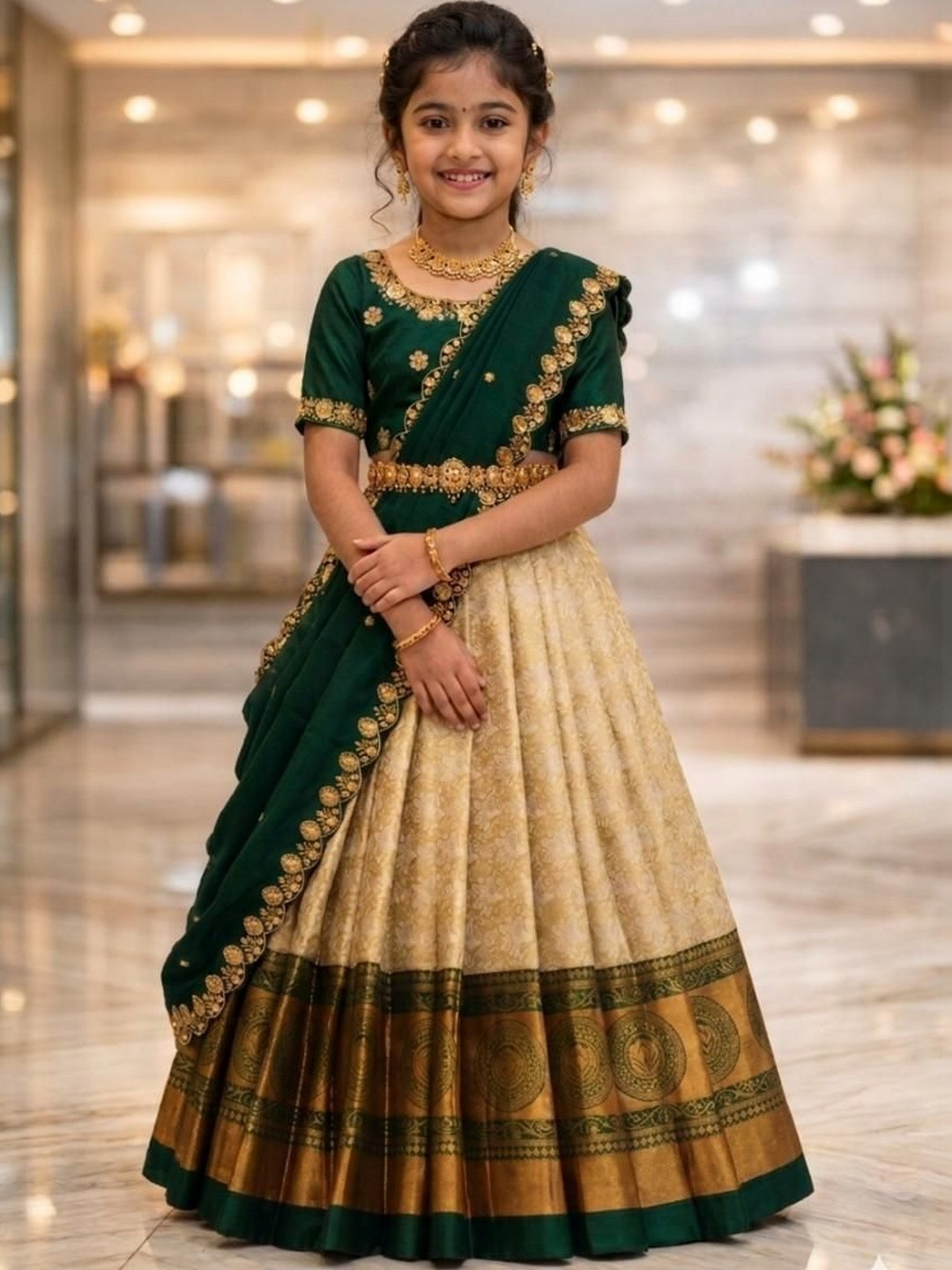 KALINI Girls Embellished Ready to Wear Lehenga & Blouse With Dupatta