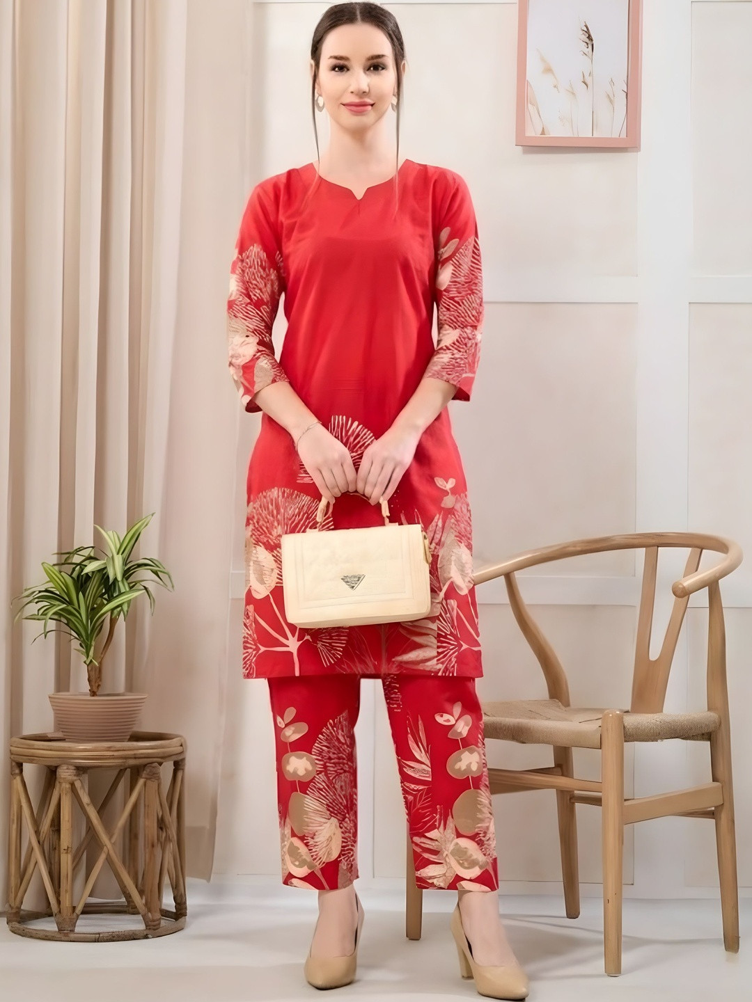 NIGHT FLOSS Floral Cotton Printed Tunic with Trousers