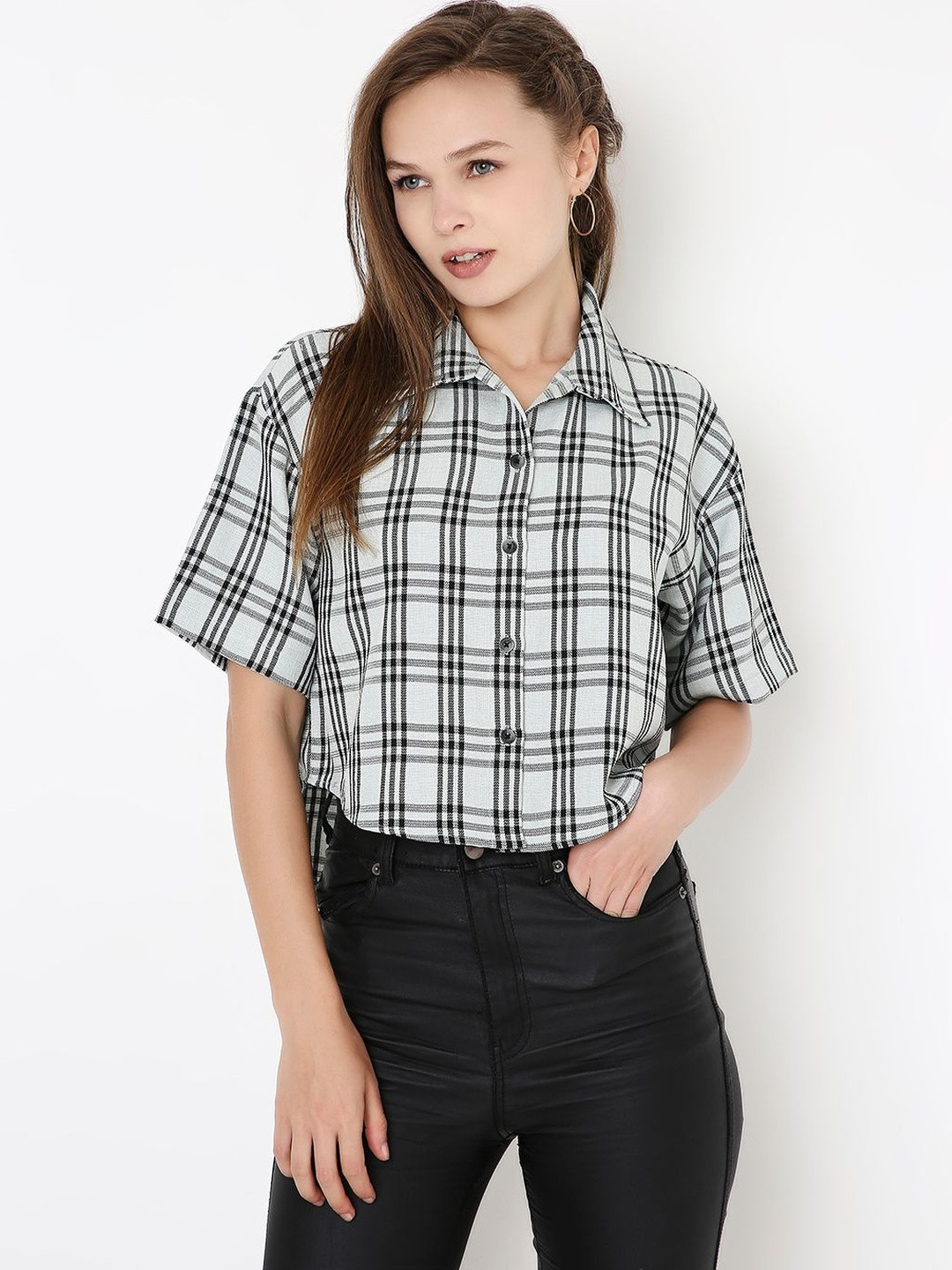 Blnk Checked Shirt Style Crop Top