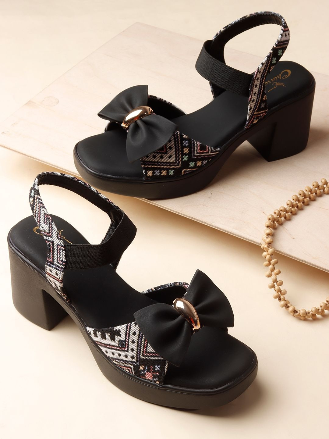CHINRAAG Printed Block Sandals with Bows