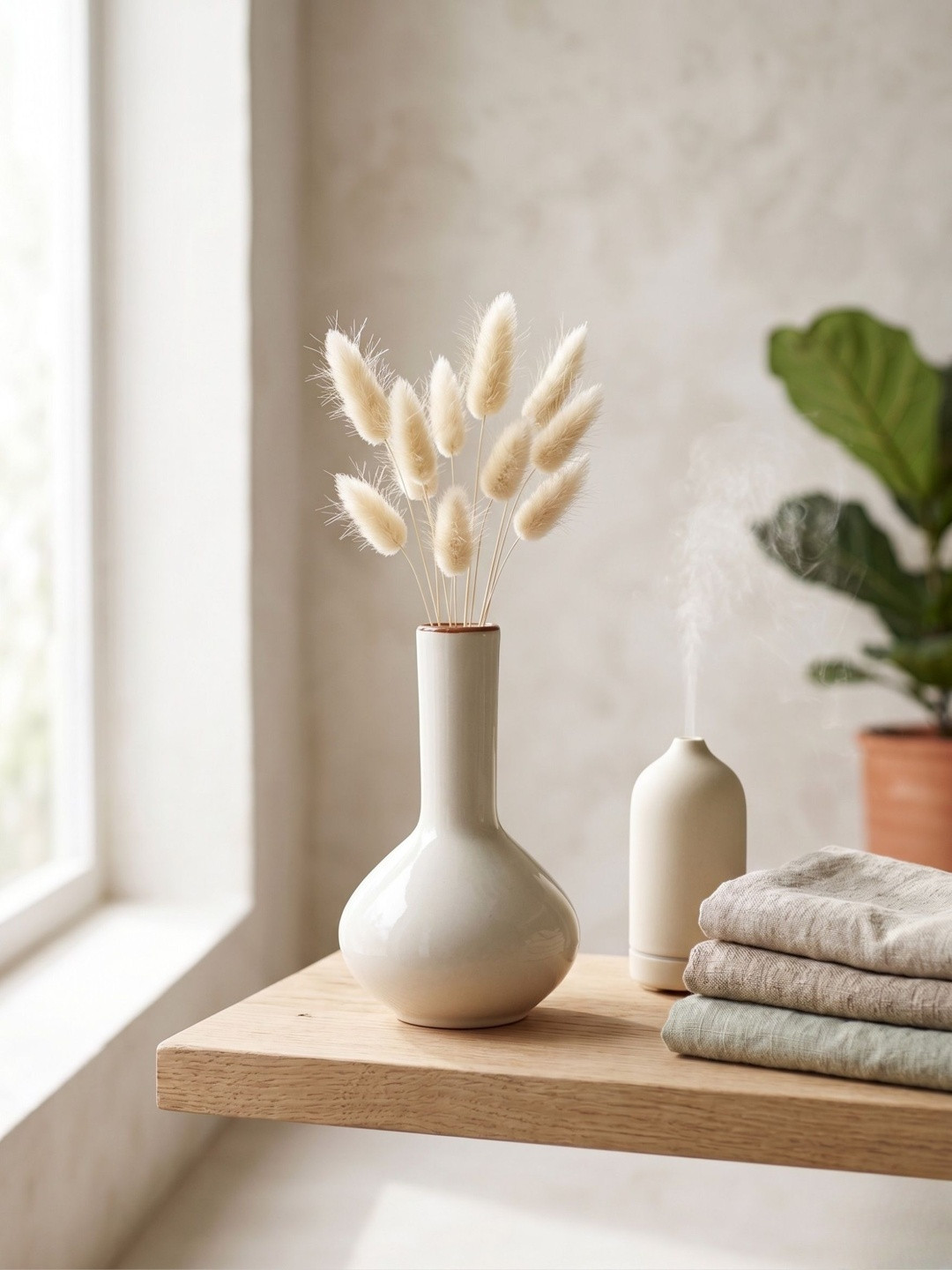 Kreative Arts Off-White Modern Design Ceramic Bud Vase