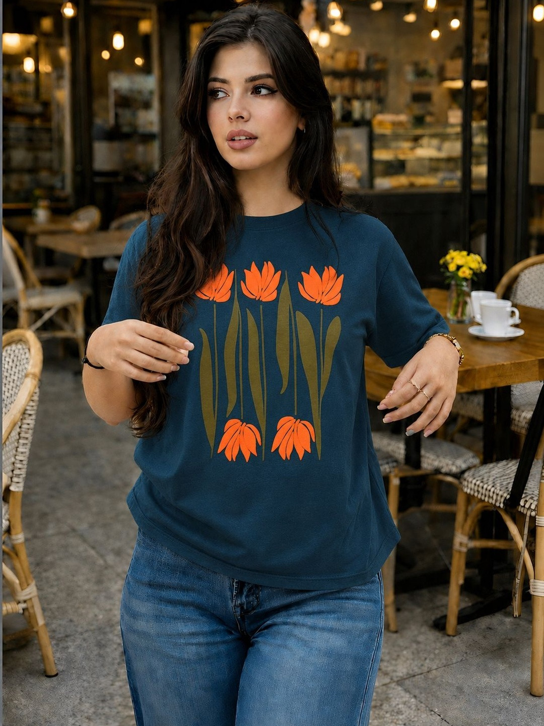 STARWORD Women Floral Printed T-shirt