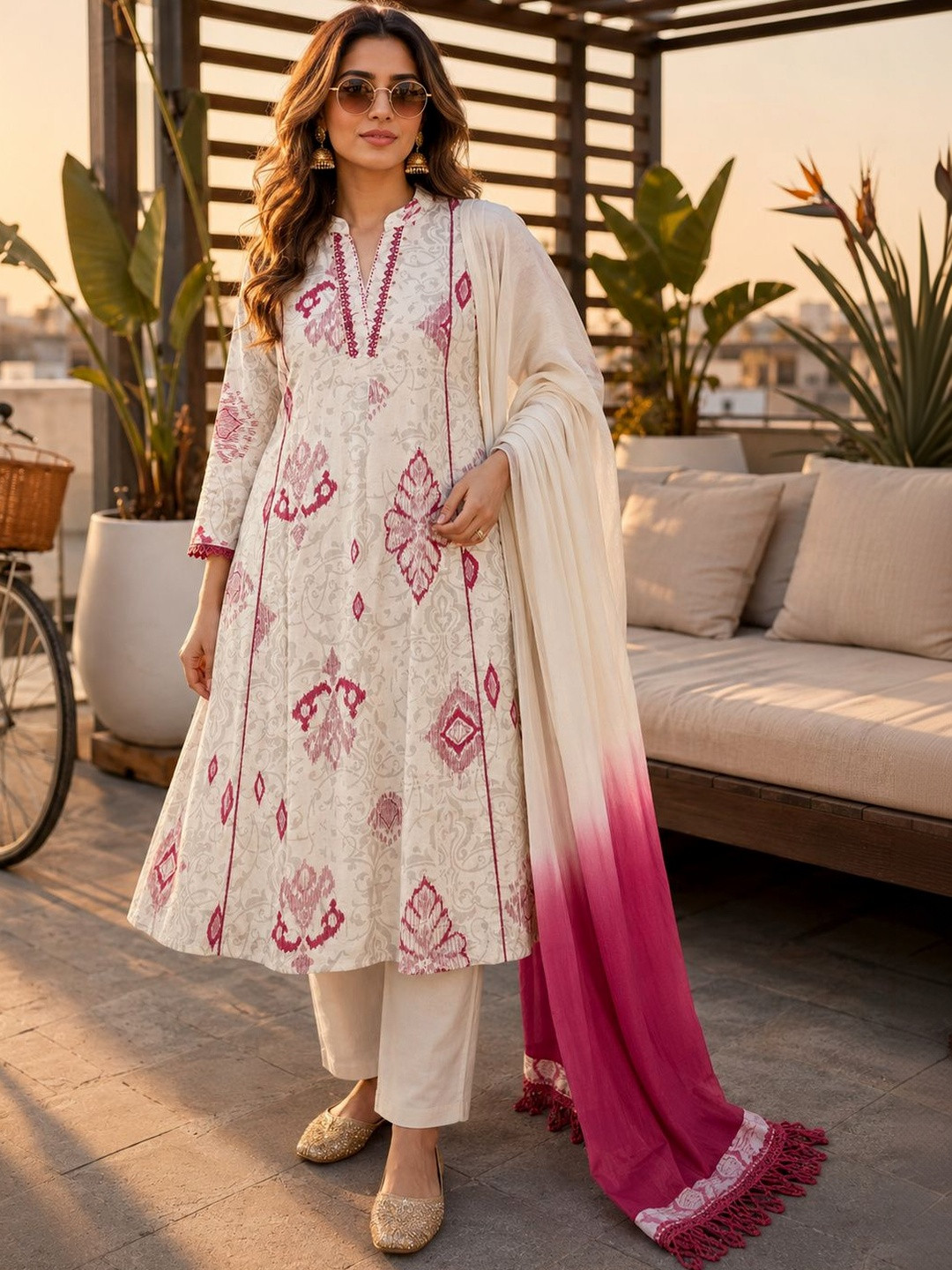 Berrylicious Women Ethnic Motifs Printed Regular Pure Cotton Kurta with Trousers & With Dupatta