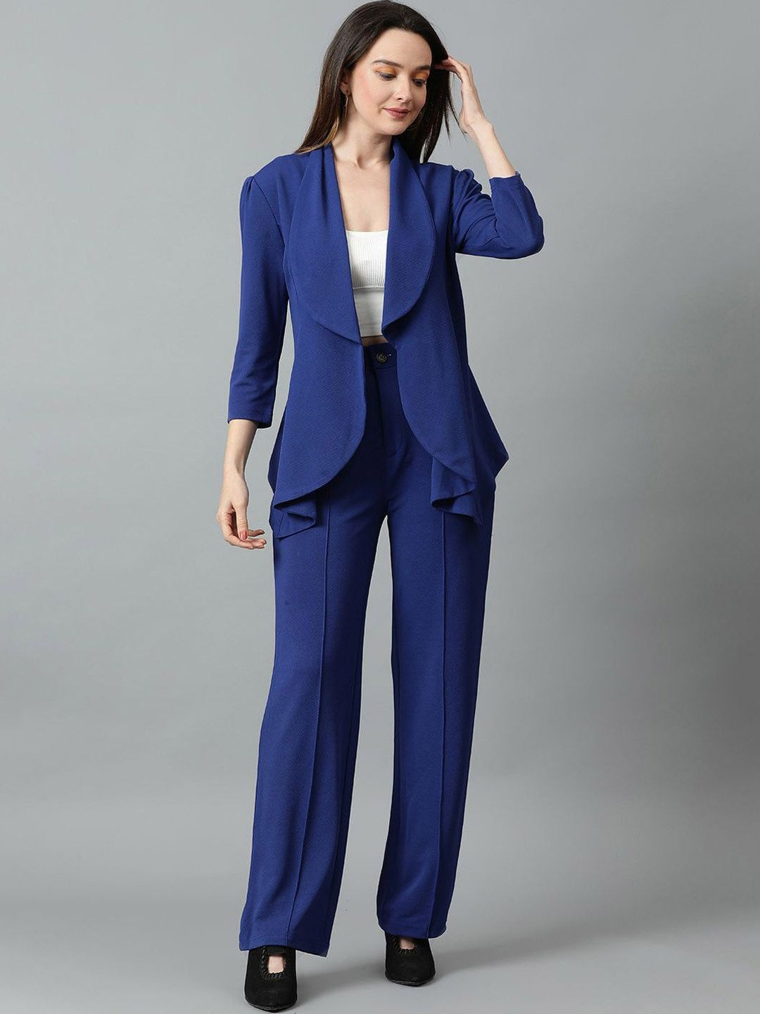 ZYVRA Solid Blazer with Trousers