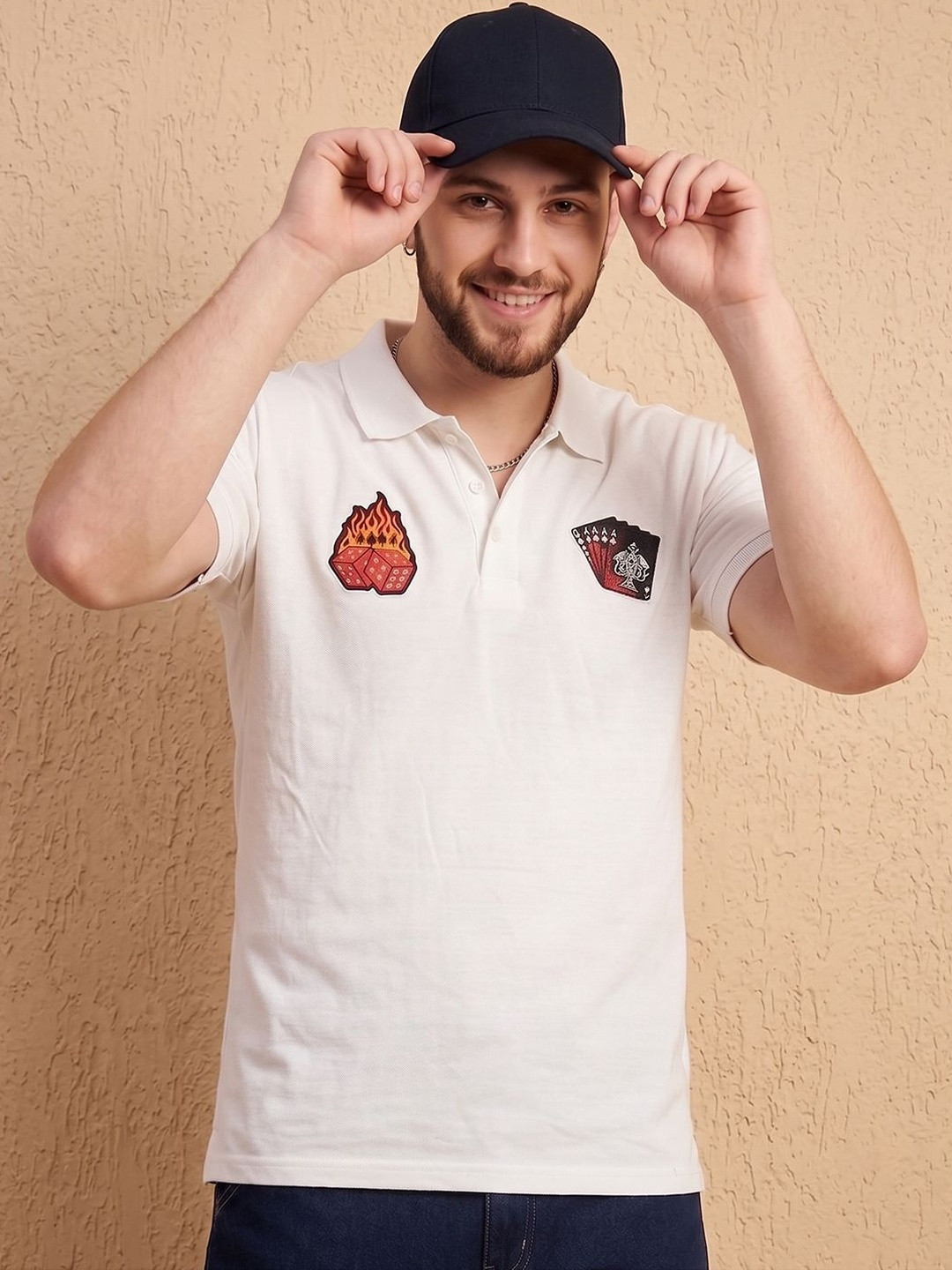 Moda Rapido Men Printed Polo Collar Applique T-shirt
