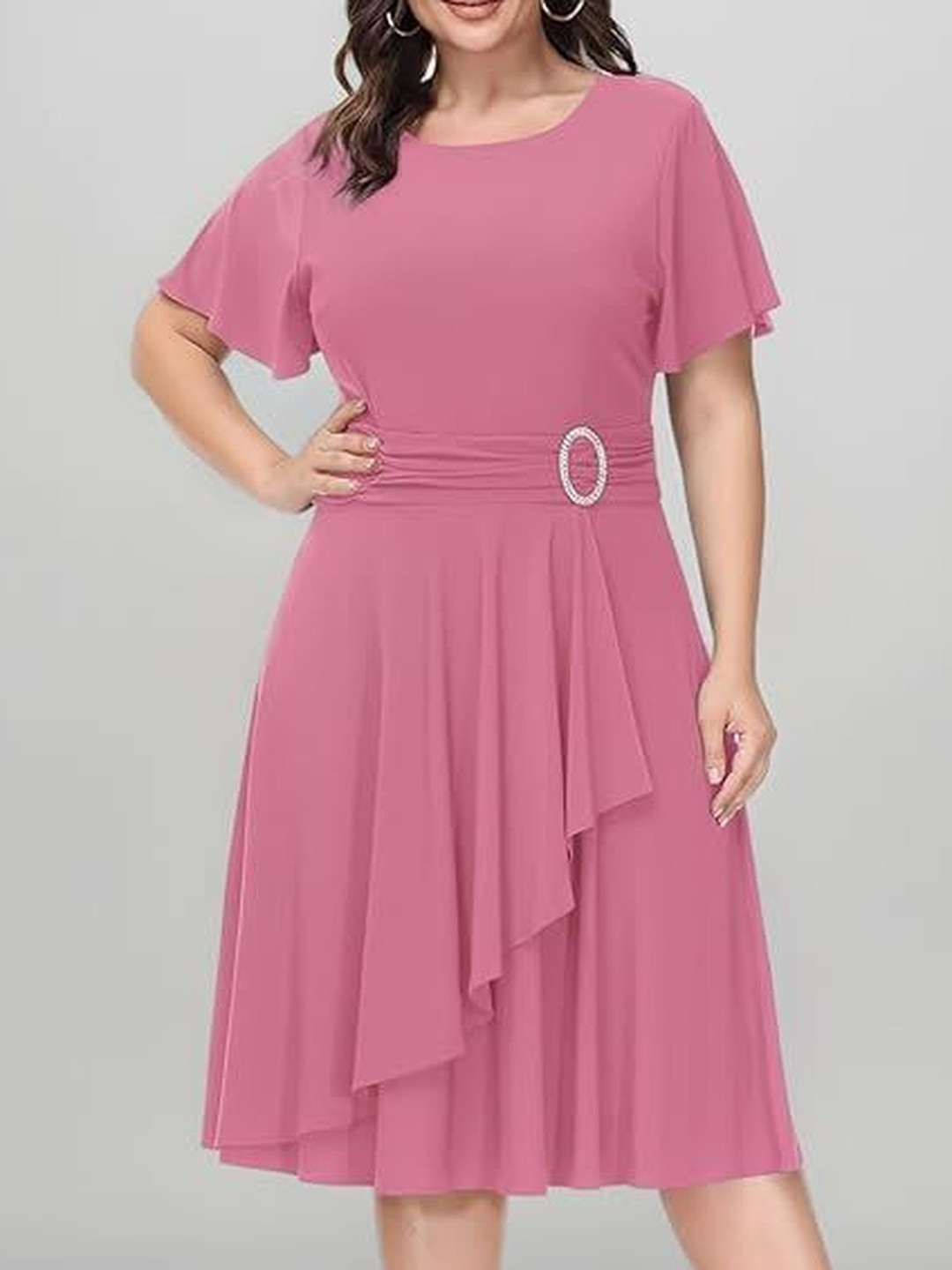 Samsara Couture Flutter Sleeve Ruffled A-Line Midi Dress