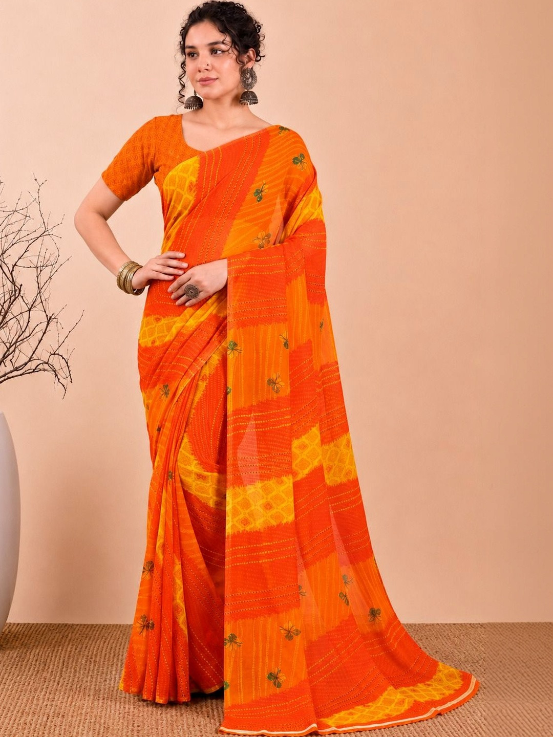 Varutex Leheriya Embroidered Poly Georgette Saree