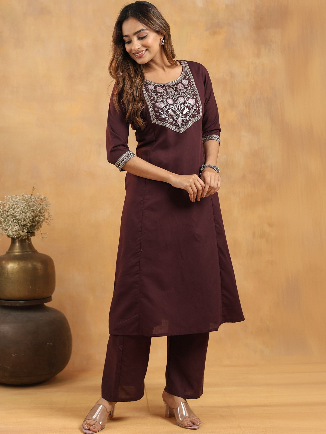 Kalavritta Women Ethnic Motifs Embroidered Regular Thread Work Pure Cotton Kurta with Palazzos