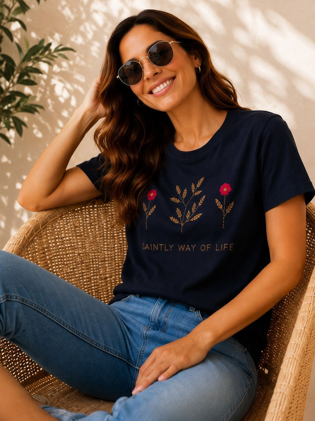 Saintly Women Floral Printed Boxy T-shirt