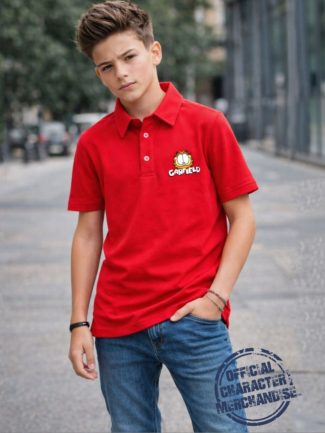YK X Minute Mirth Boys Garfield Printed Polo Collar T-shirt