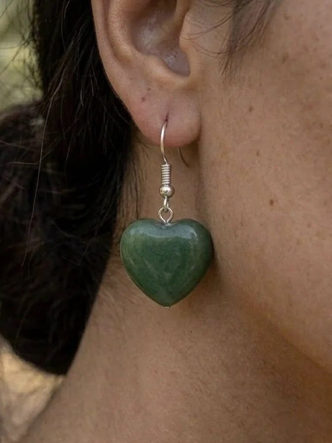 Radheya Gems Green Jade Heart Shaped Drop Earrings