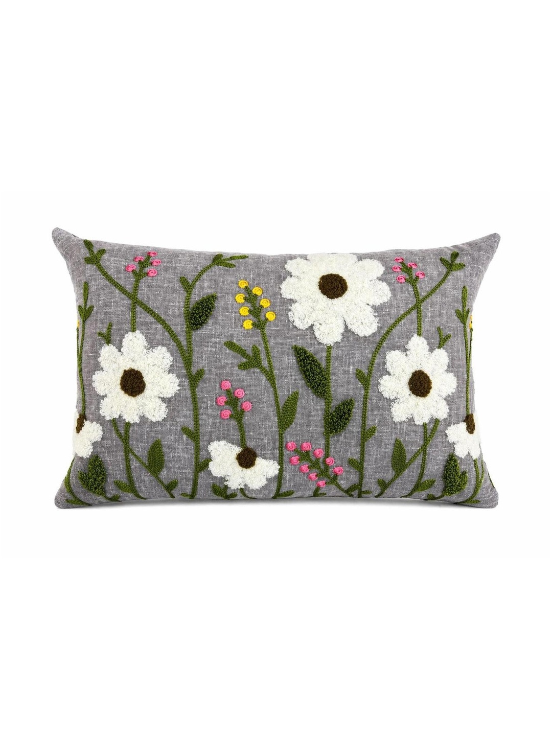MONKDECOR Grey Floral Linen Rectangle Cushion Covers