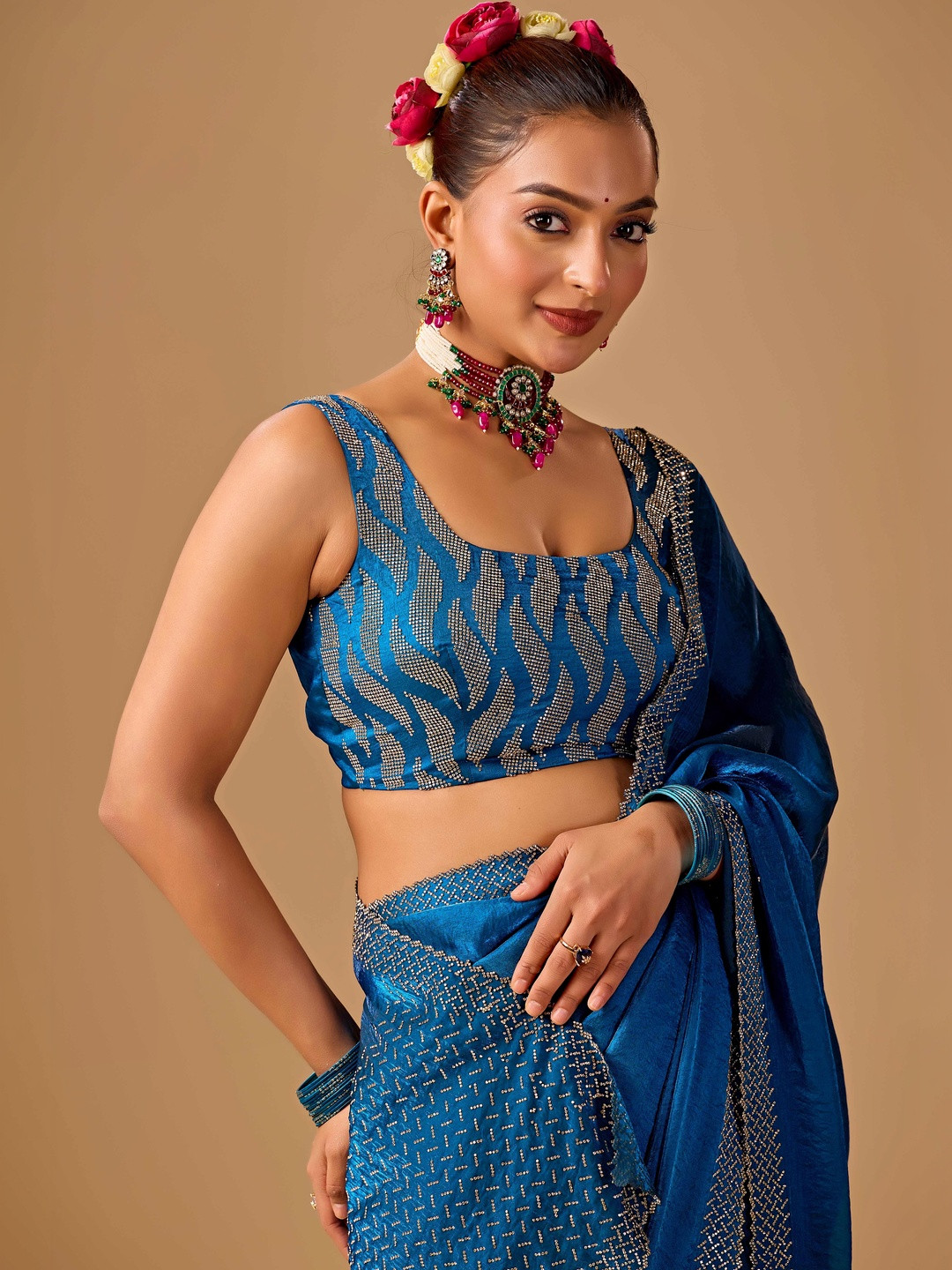 KIYAA FASHION Ethnic Motifs Zari Satin Heavy Work Saree