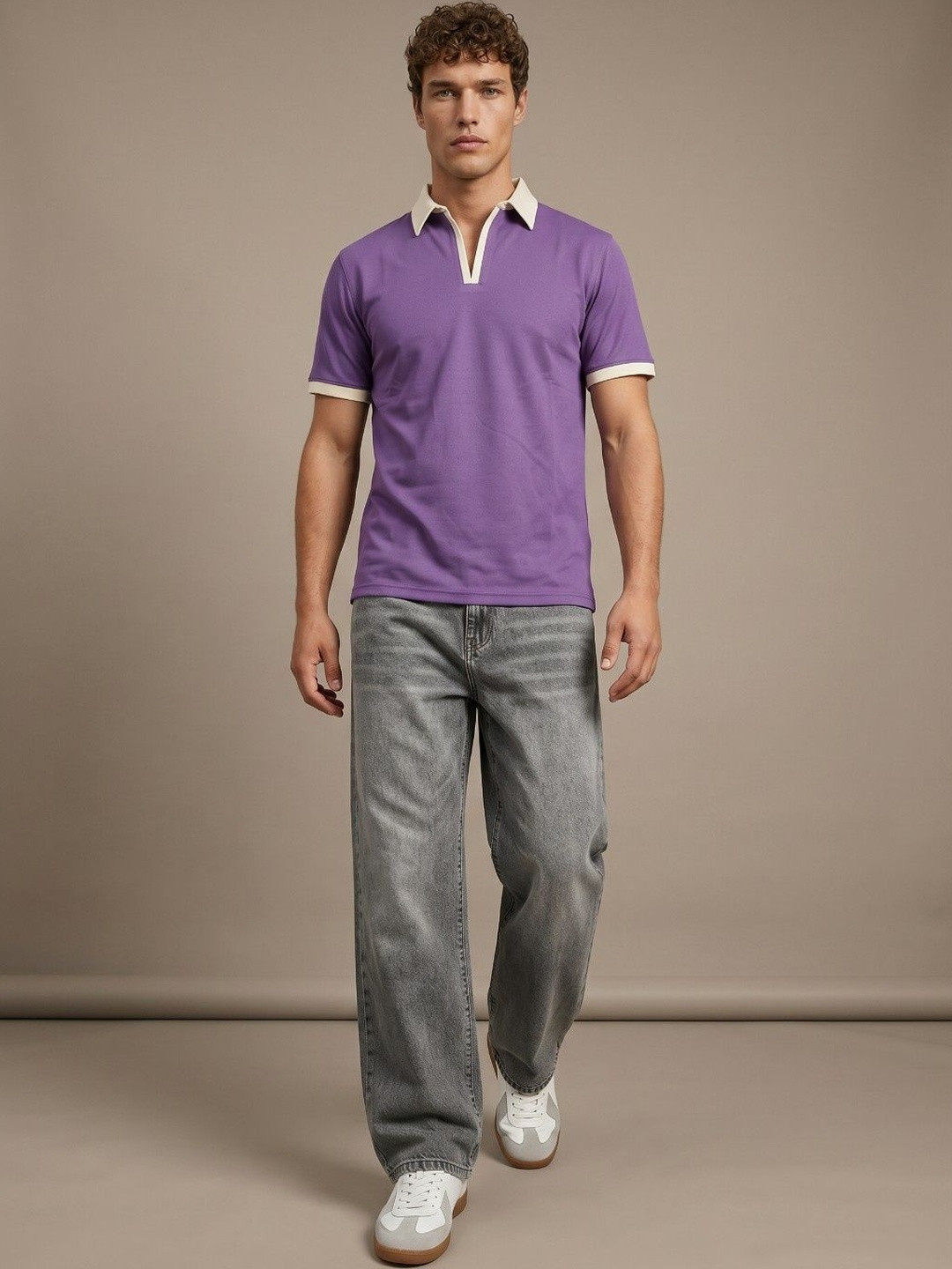 Purple Polo Collar Regular Fit T-shirt