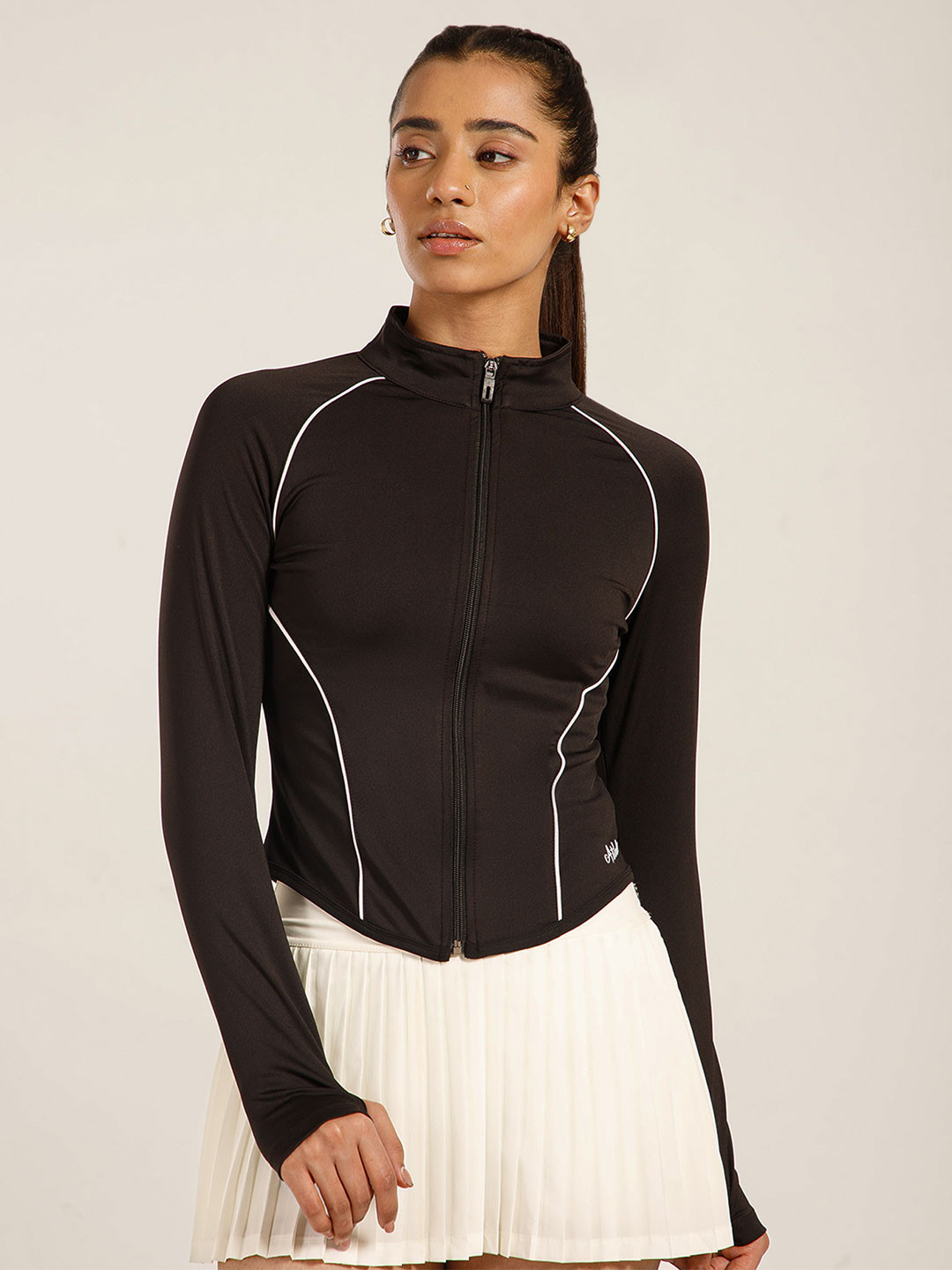 ATHLISIS Women Stand Collar Solid Sporty Jacket