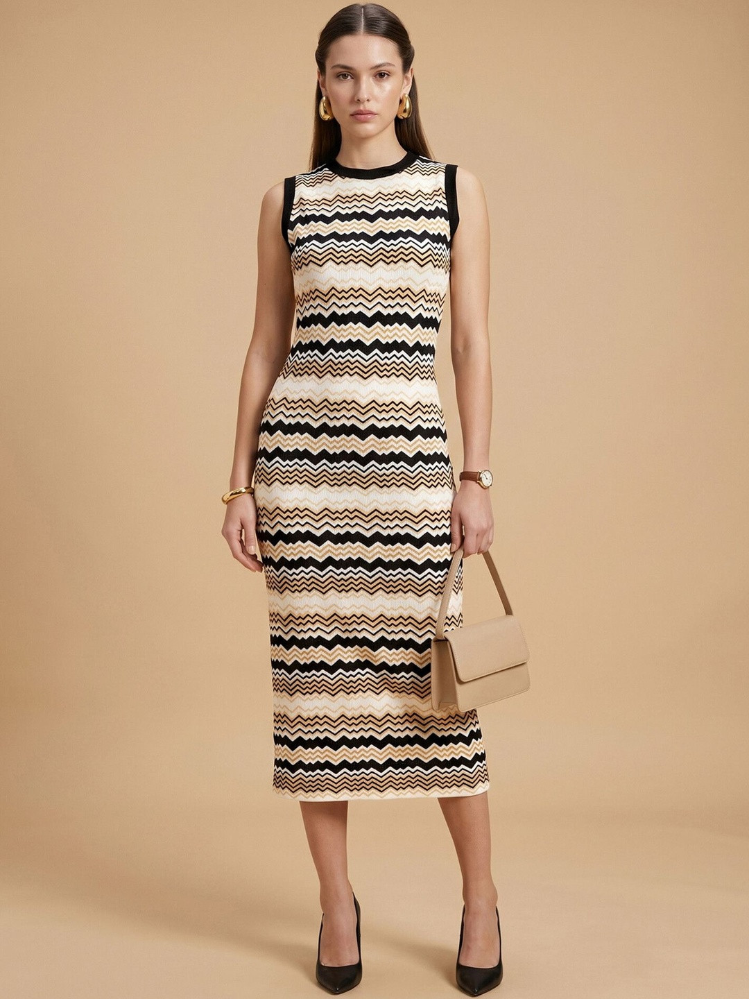 Chemistry Print Bodycon Midi Dress