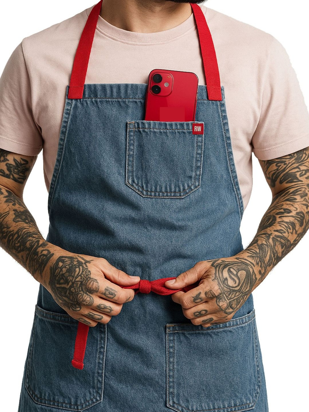 ReedWorth Denim Artist & Chef Apron with Red Straps Classic