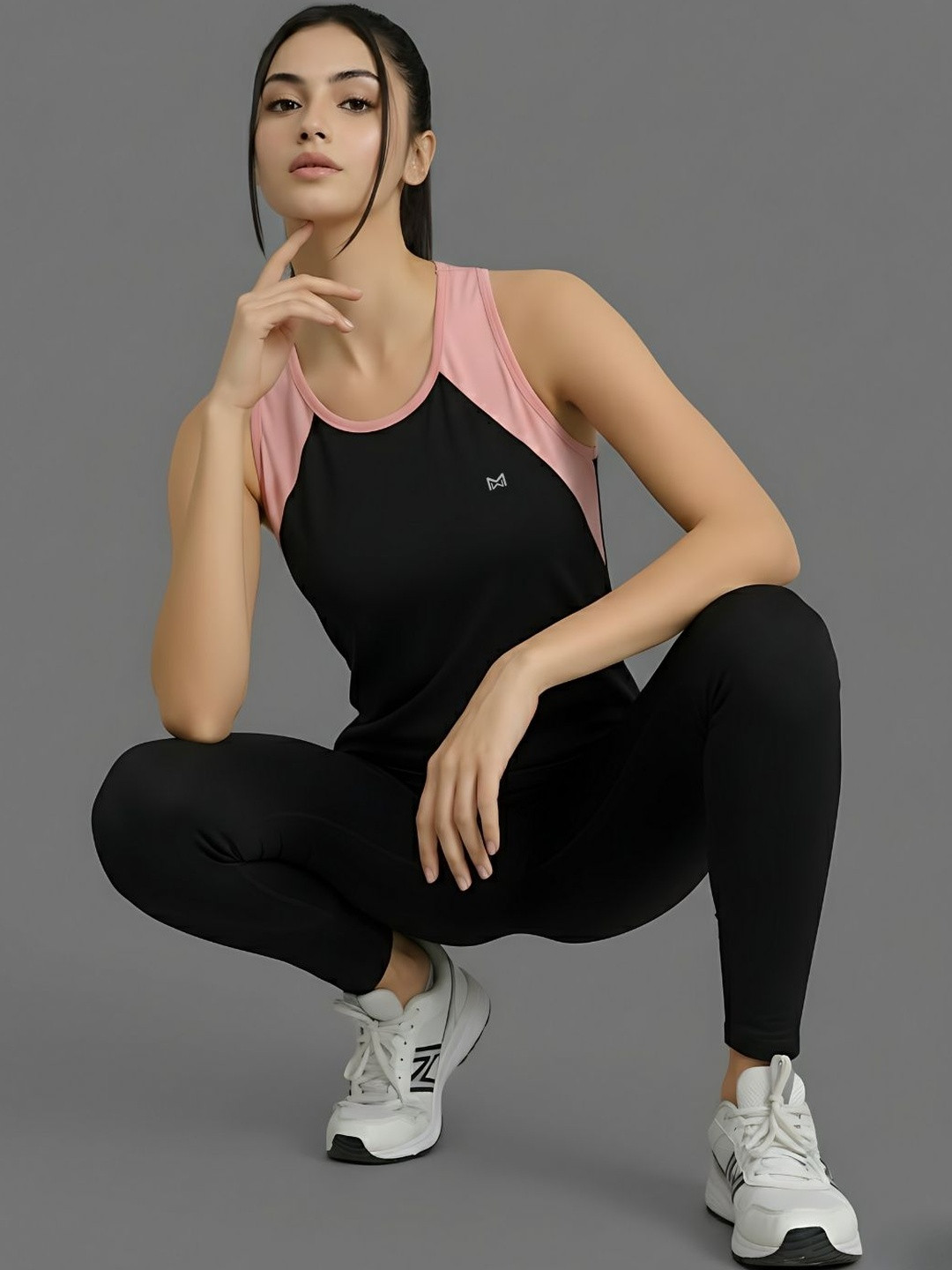 White Moon Women Colourblocked Gym T-shirt