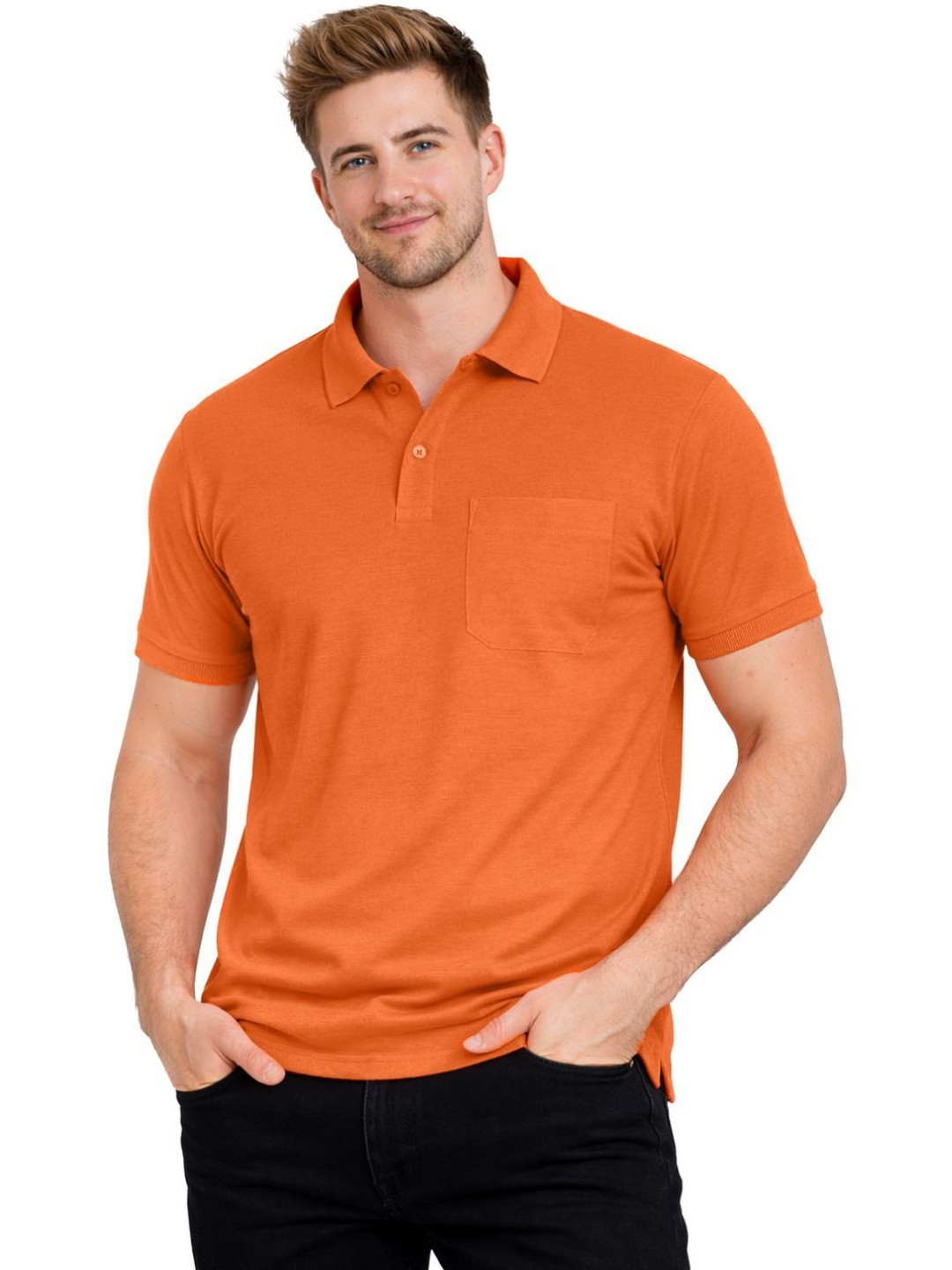 SMAN Men Polo Collar Pockets T-shirt