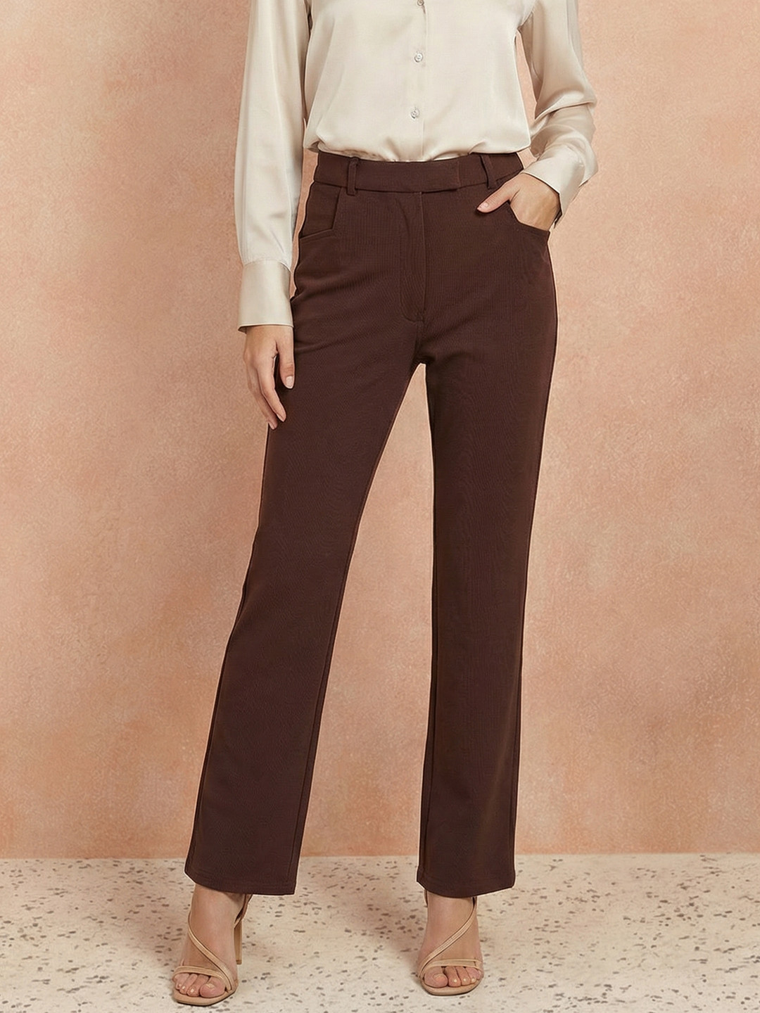 All About You Formals Women High Rise Straight Fit Formal Trousers