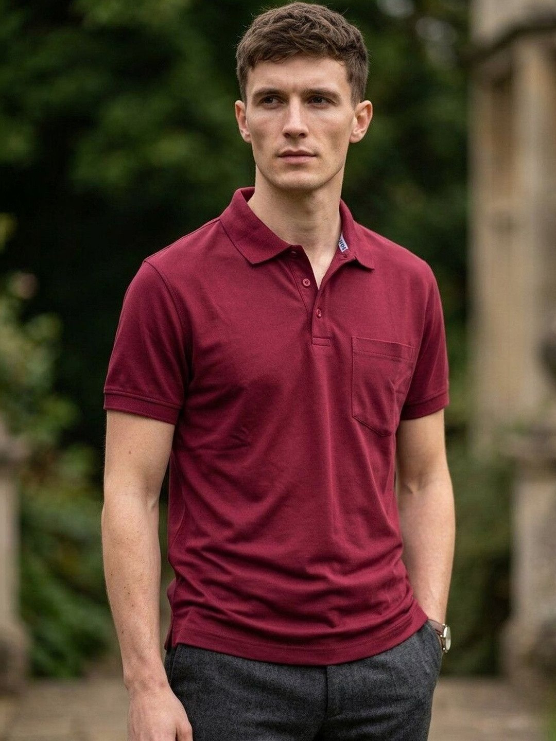 STRAY88 Men Polo Collar Pockets T-shirt