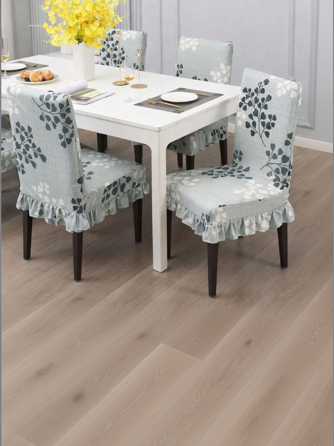 DFH 4-Pcs Grey Printed Durable Chair Covers