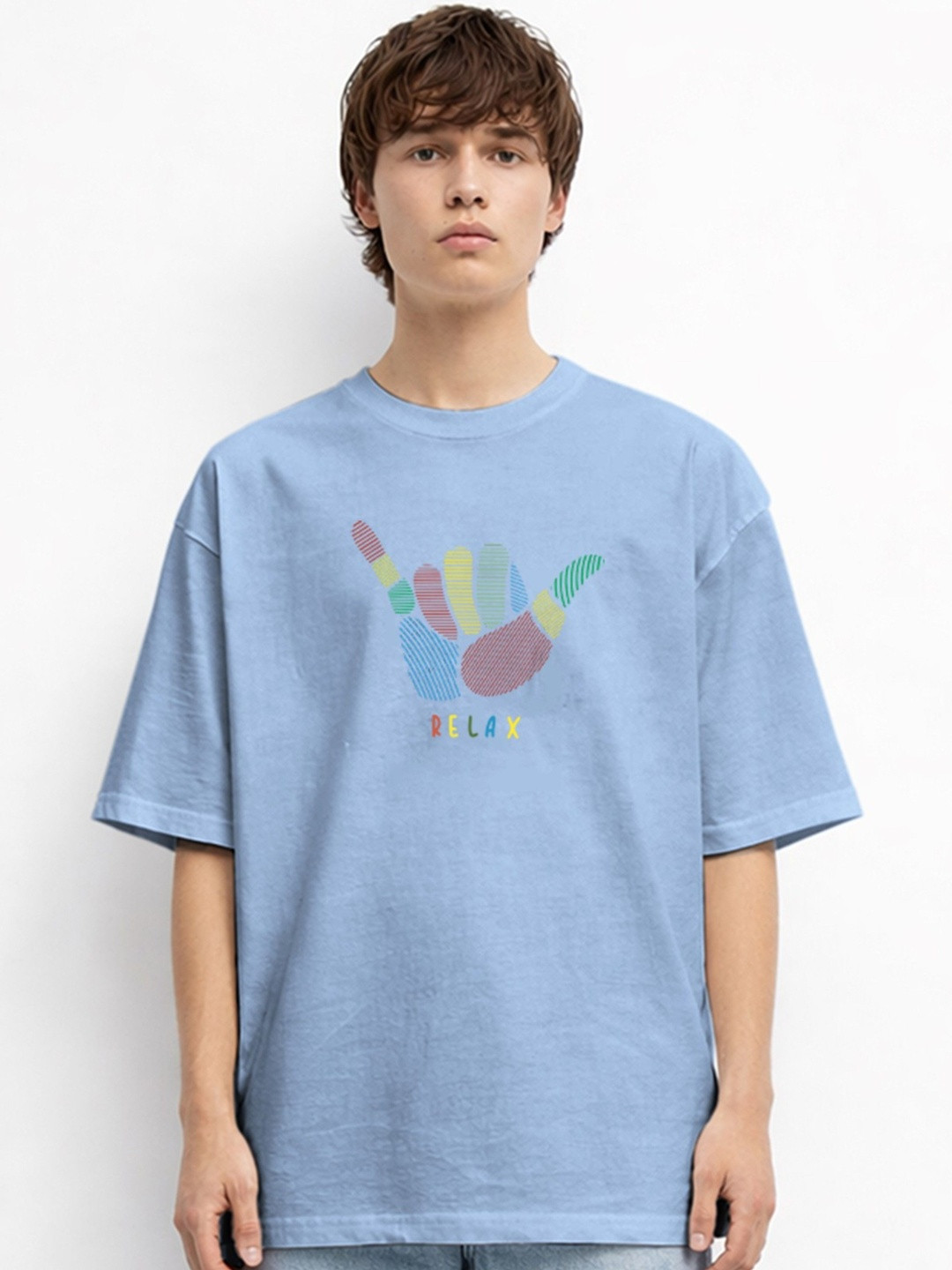 The Roadster Lifestyle Co Printed Organic Cotton Round Neck Oversized Tshirt