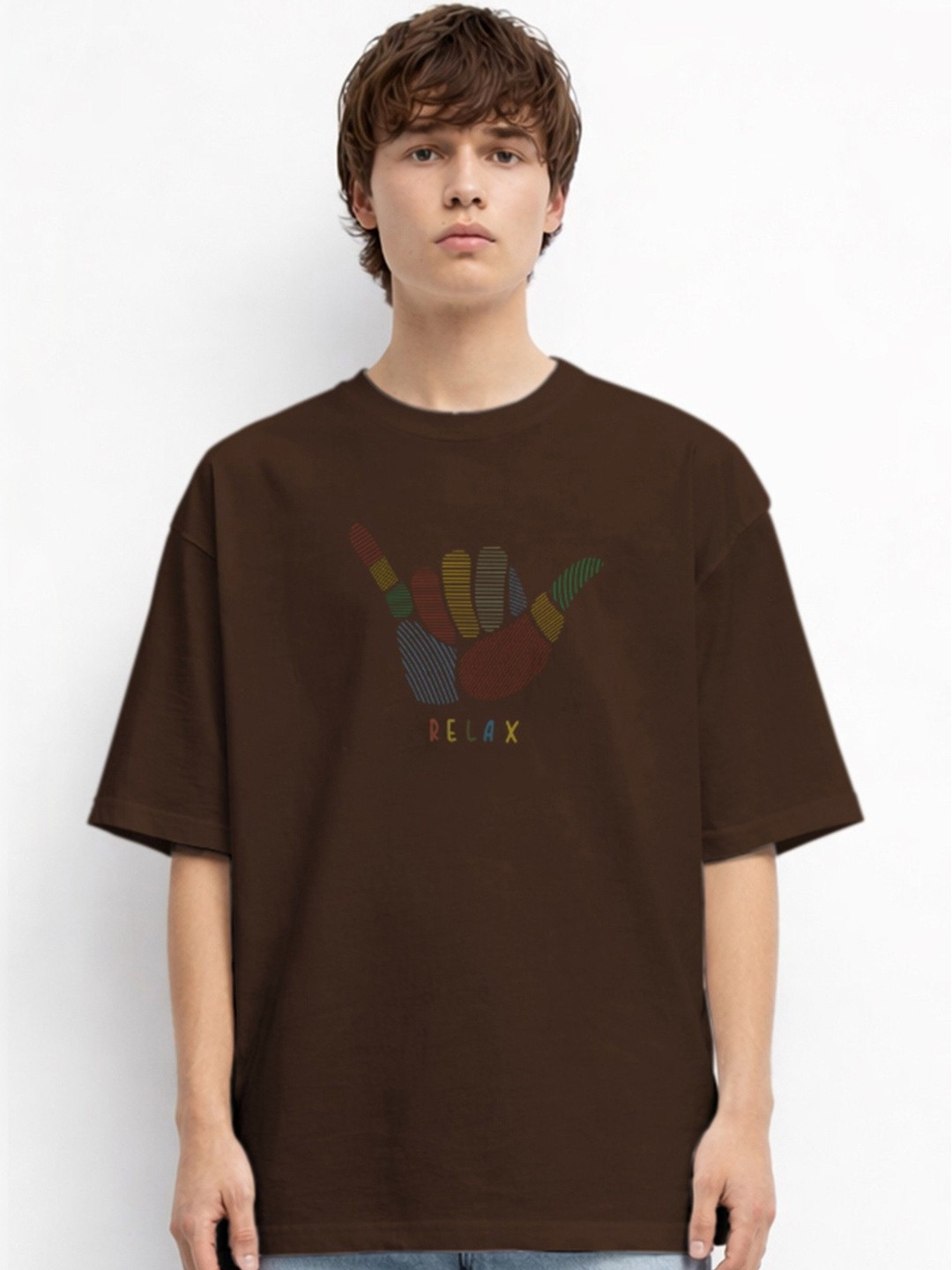 The Roadster Lifestyle Co Printed Organic Cotton Round Neck Oversized Tshirts
