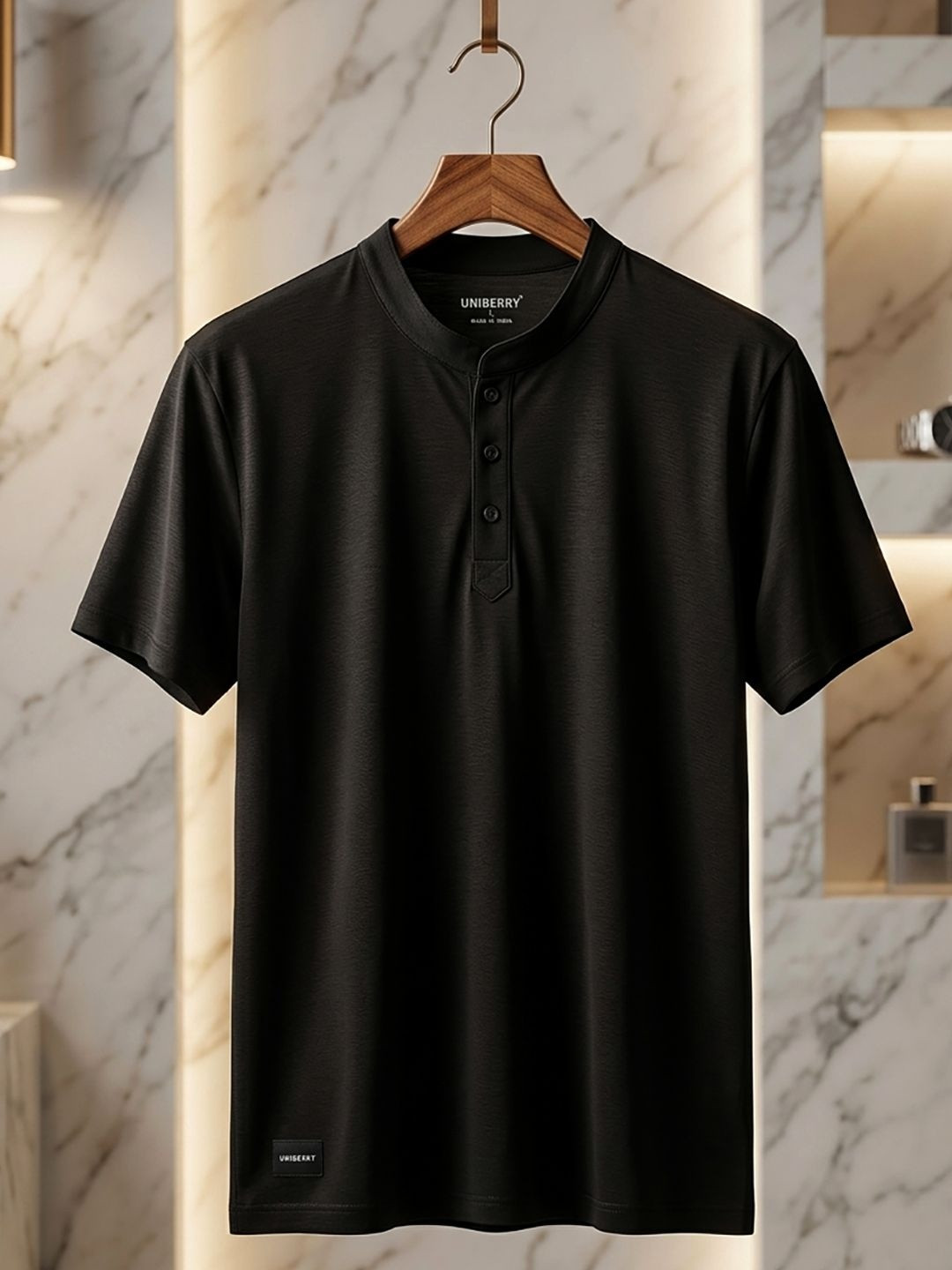 UNIBERRY Men Mandarin Collar Pockets T-shirt
